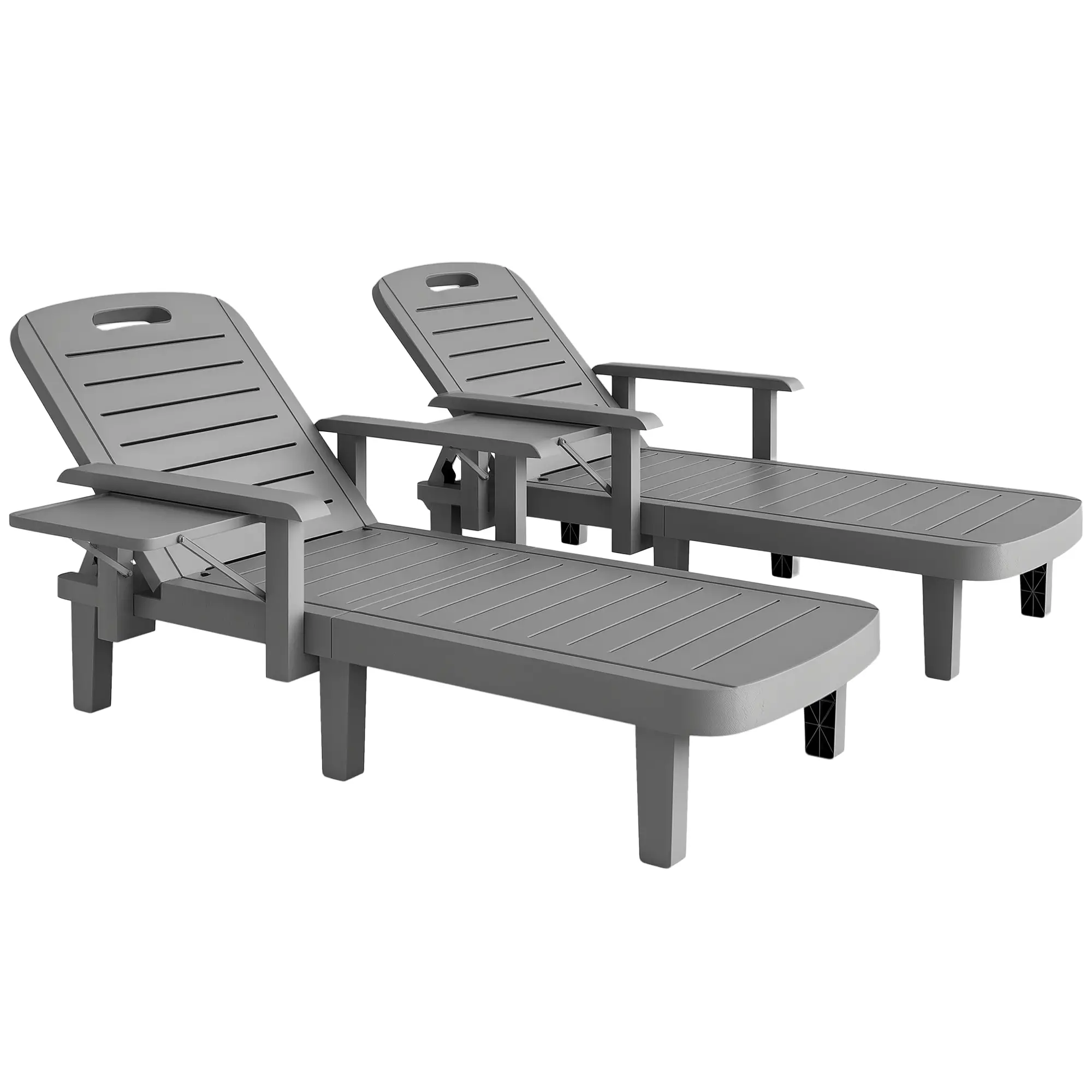 2 Tanning Chairs, 5 Position Adjustable, Foldable Side Table, Dark Grey - Image 11