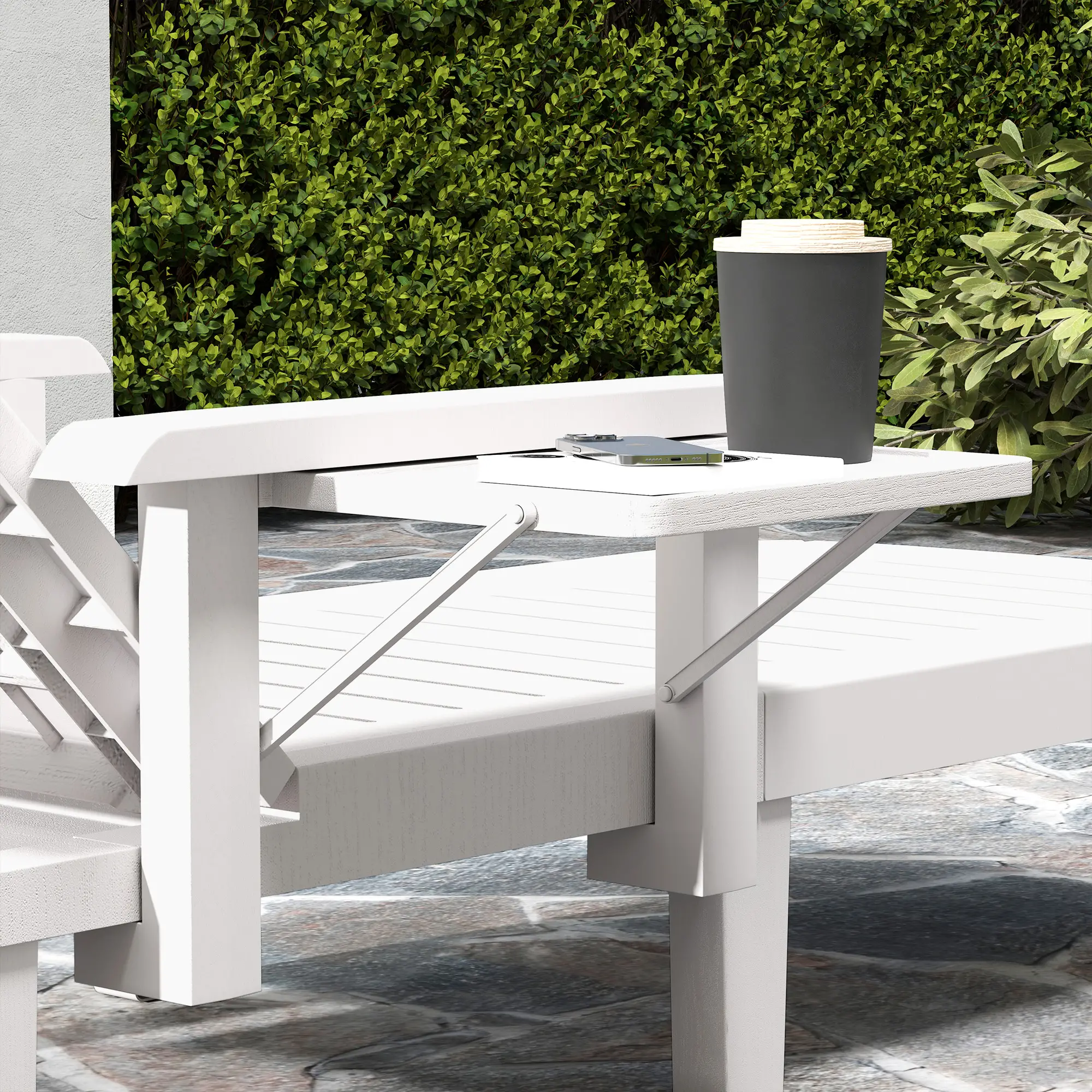 2 Tanning Chairs, 5 Position Adjustable, Foldable Side Table, White - Image 10