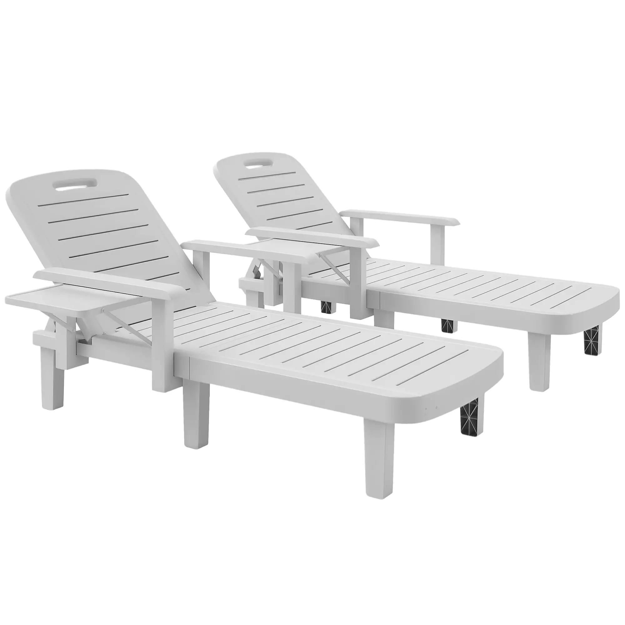 2 Tanning Chairs, 5 Position Adjustable, Foldable Side Table, White - Image 11