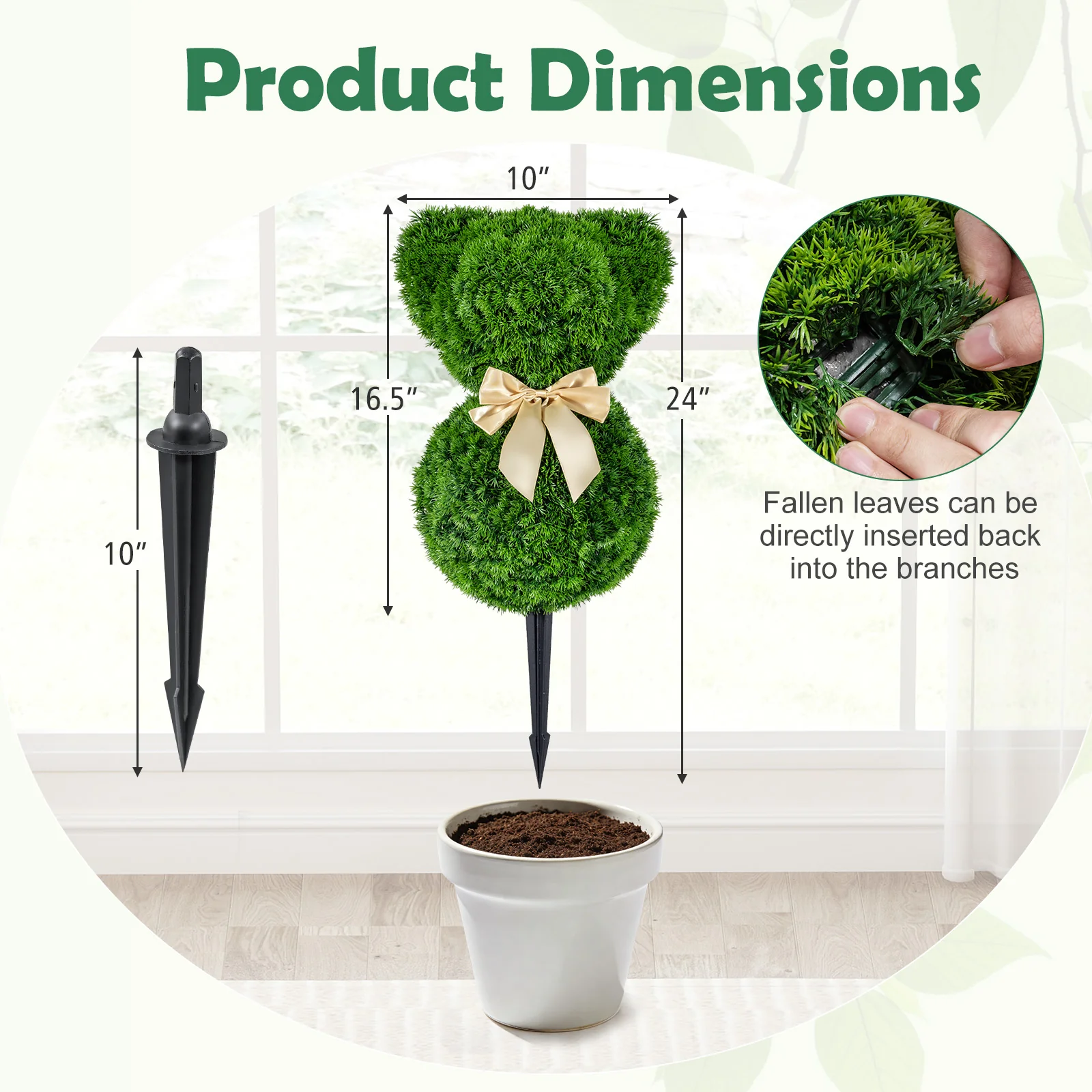 2 Teddy Bear Topiary Trees, Sun-Resistant Faux Boxwood Plants With Bowknot - Image 4