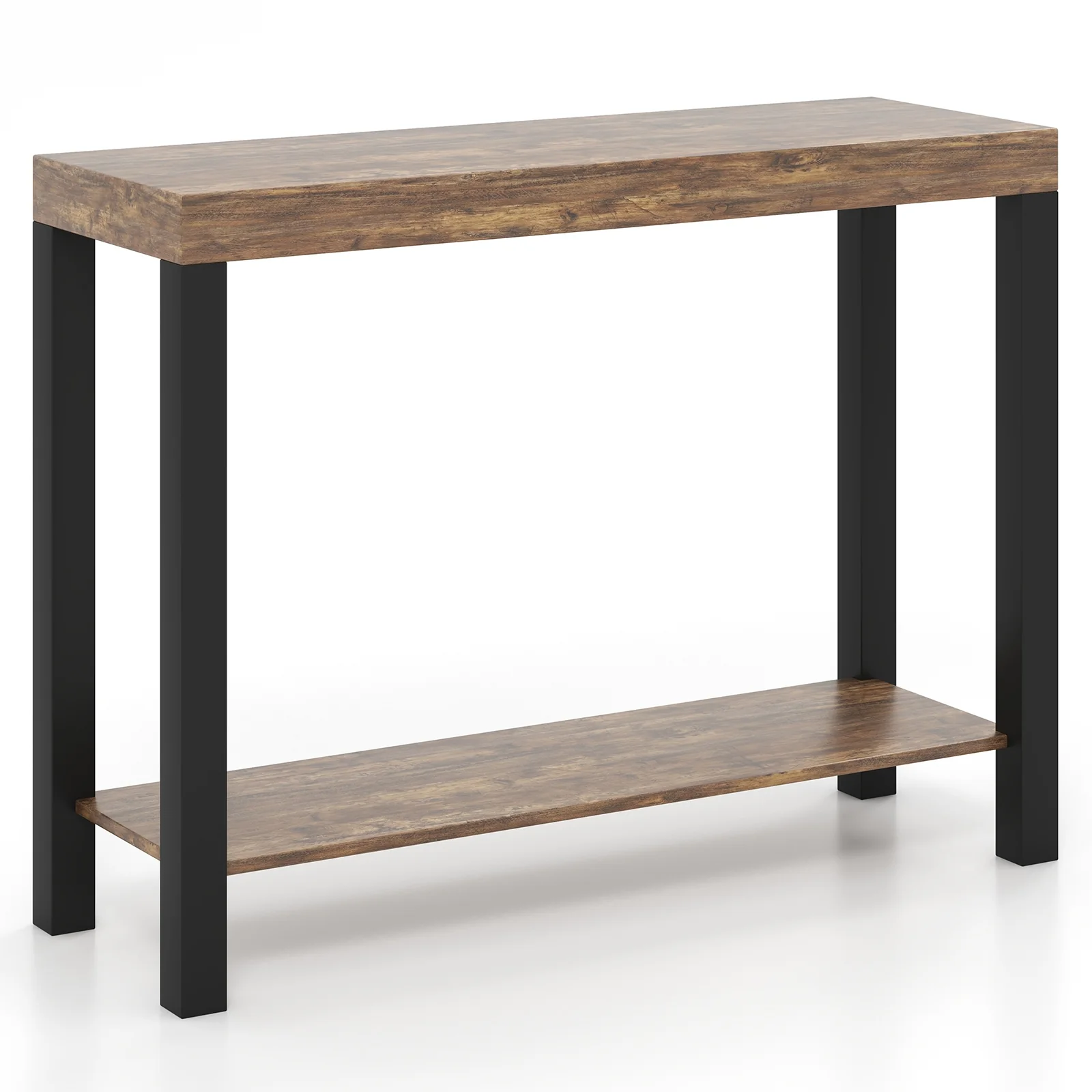 2-Tier Bar Table With Open Shelves, Rustic Brown