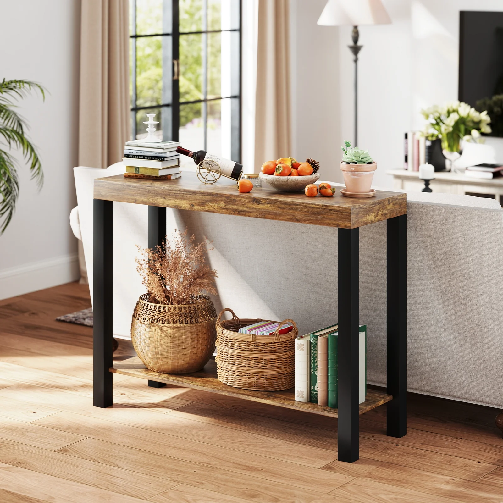 2-Tier Bar Table With Open Shelves, Rustic Brown - Image 2