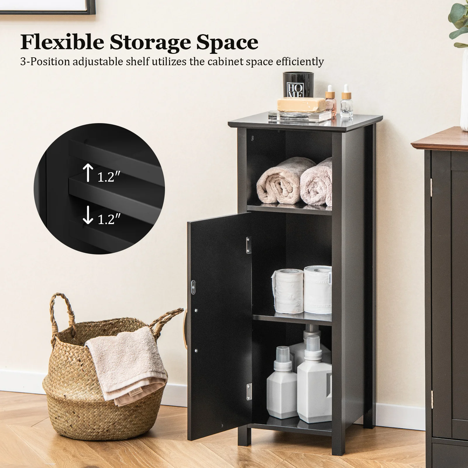 2-Tier Bathroom Storage Cabinet, Black - Image 8