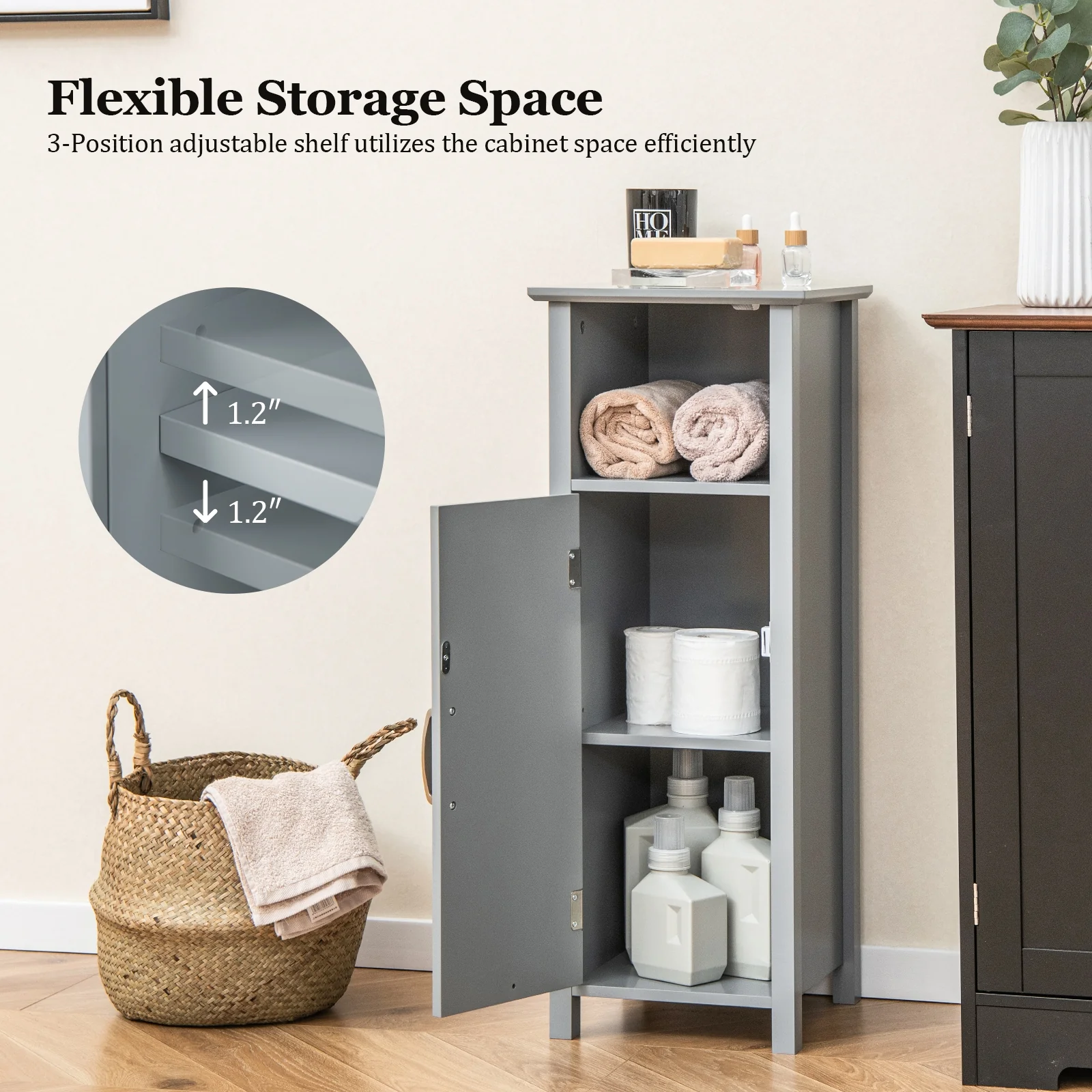 2-Tier Bathroom Storage Cabinet, Gray - Image 8