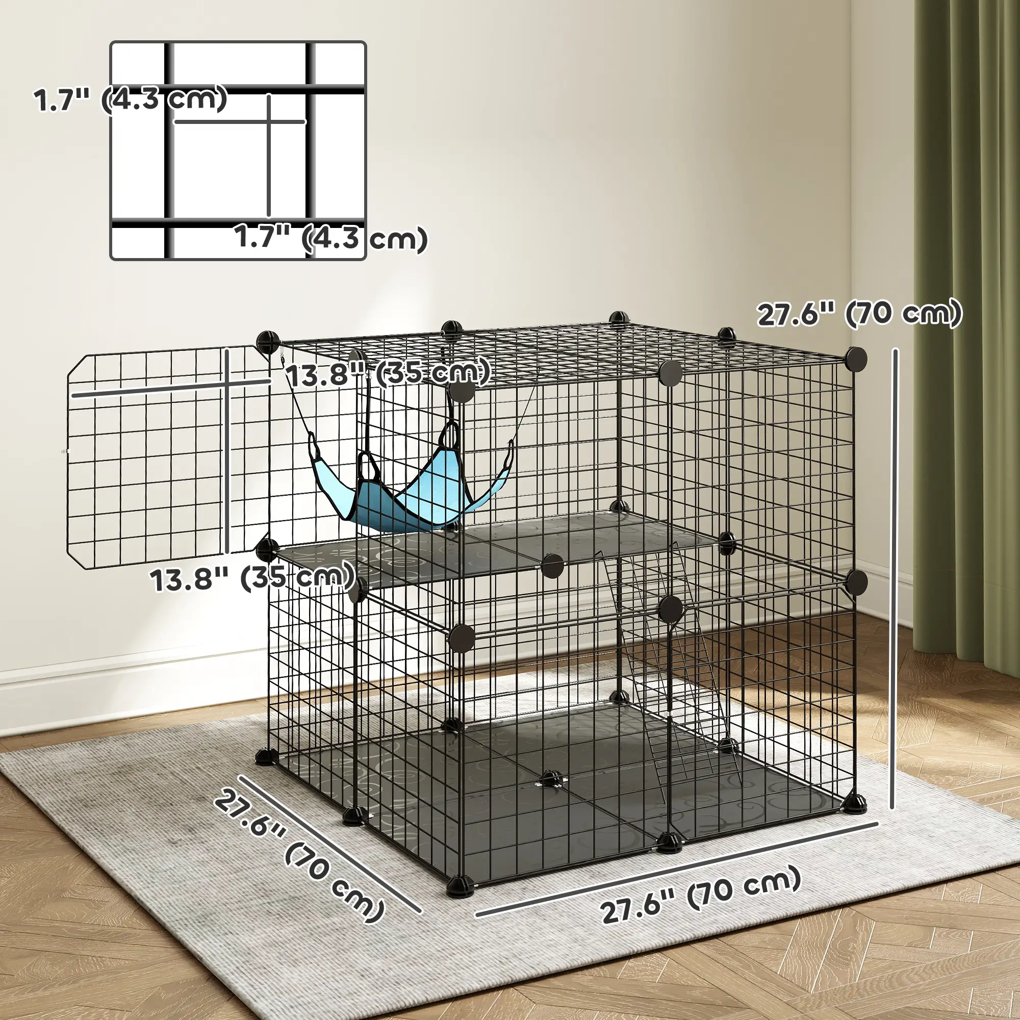 2 Tier Cat Cage, DIY Pet Playpen With 2 Doors, Ladder, Hammock, Perch, Black - Image 3