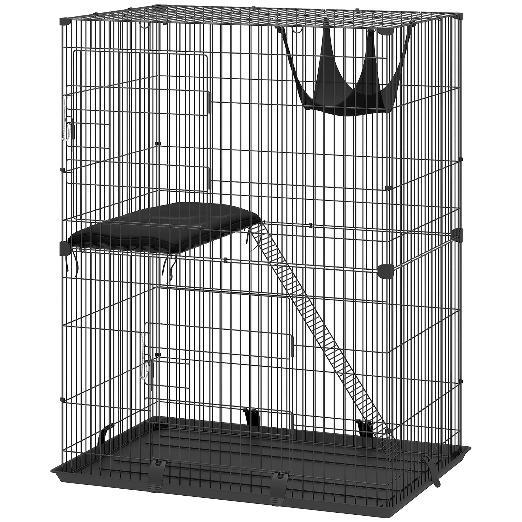 2-Tier Cat Cage Indoor, Detachable Metal Wire Kennel with Hammock, Platform, Tray and Cushion for 1-2 Kittens