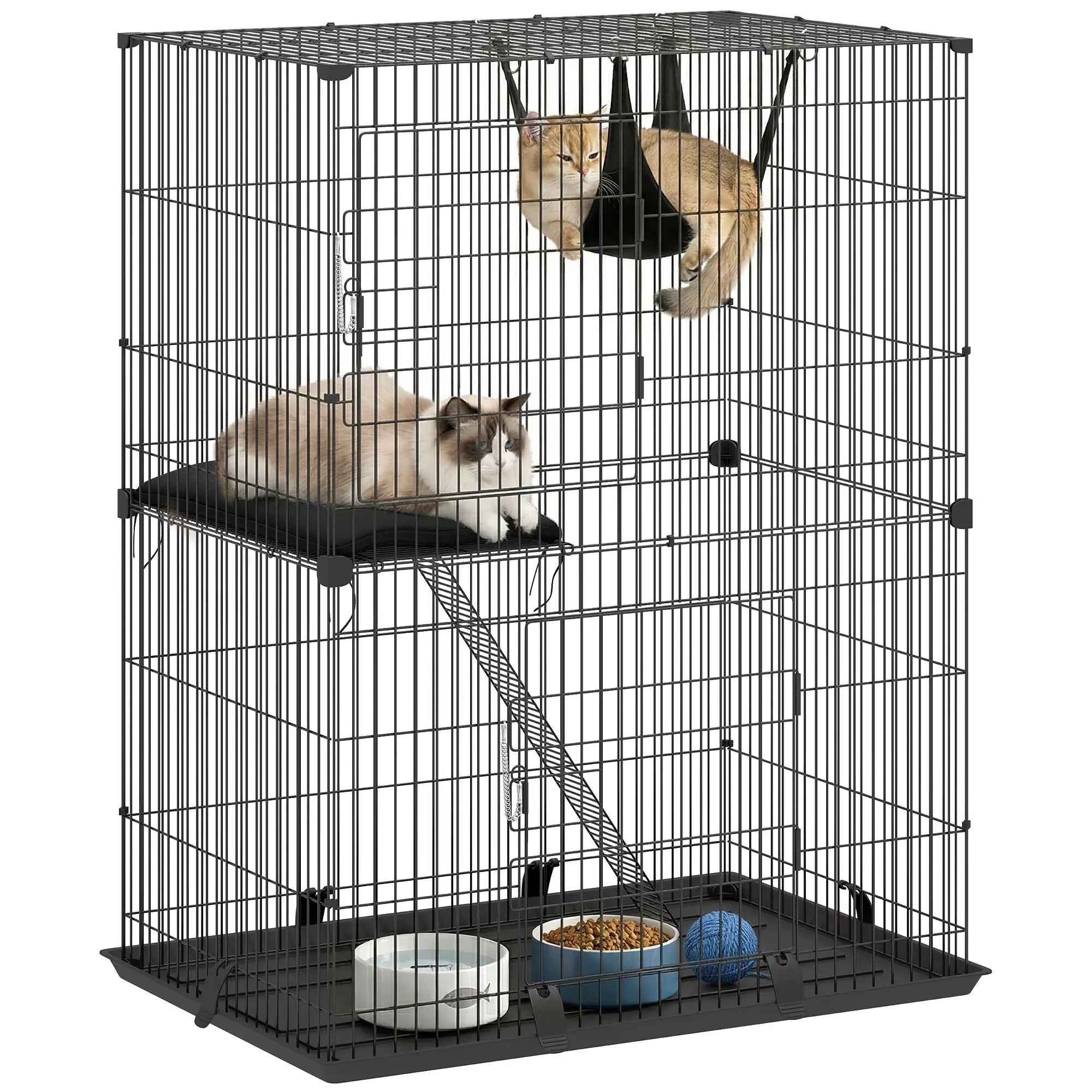 2-Tier Cat Cage Indoor, Detachable Metal Wire Kennel with Hammock, Platform, Tray and Cushion for 1-2 Kittens - Image 11