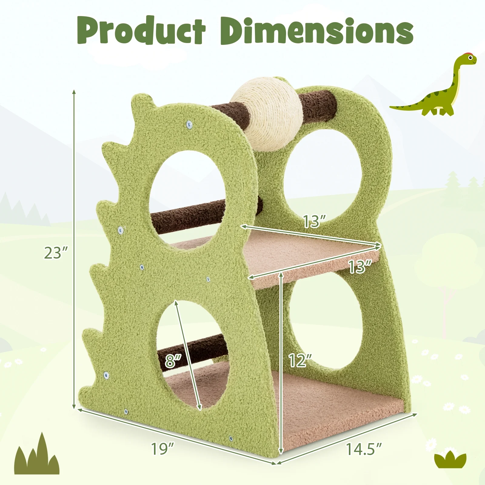 2-Tier Cat Tree, Rotatable Sisal Scratching Ball, Green - Image 6