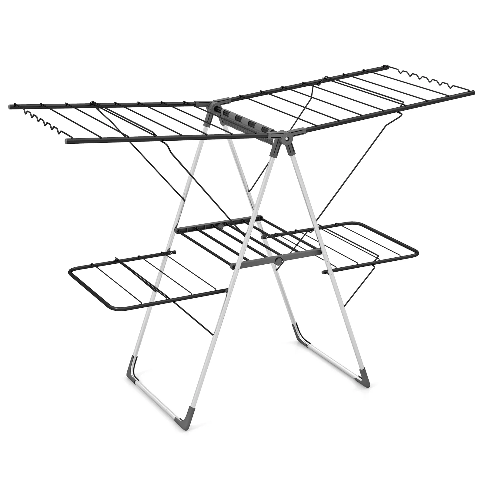 2-Tier Clothes Drying Rack, 33 Rails, Height Adjustable Gullwings, Silver - Image 4