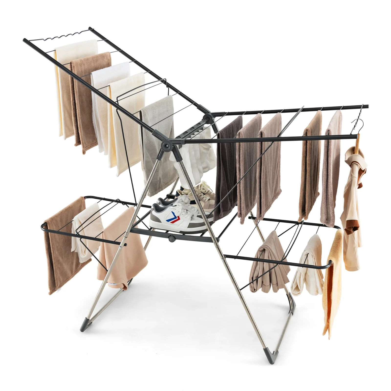 2-Tier Clothes Drying Rack, 33 Rails, Height Adjustable Gullwings, Silver - Image 5