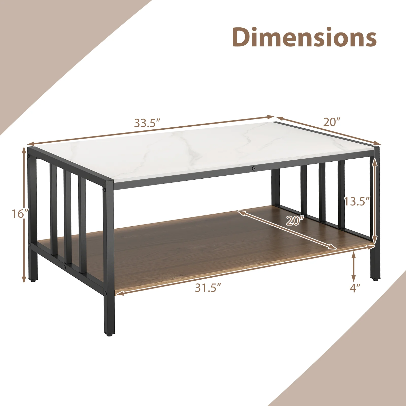 2 Tier Coffee Table, Sintered Stone Tabletop, White - Image 6
