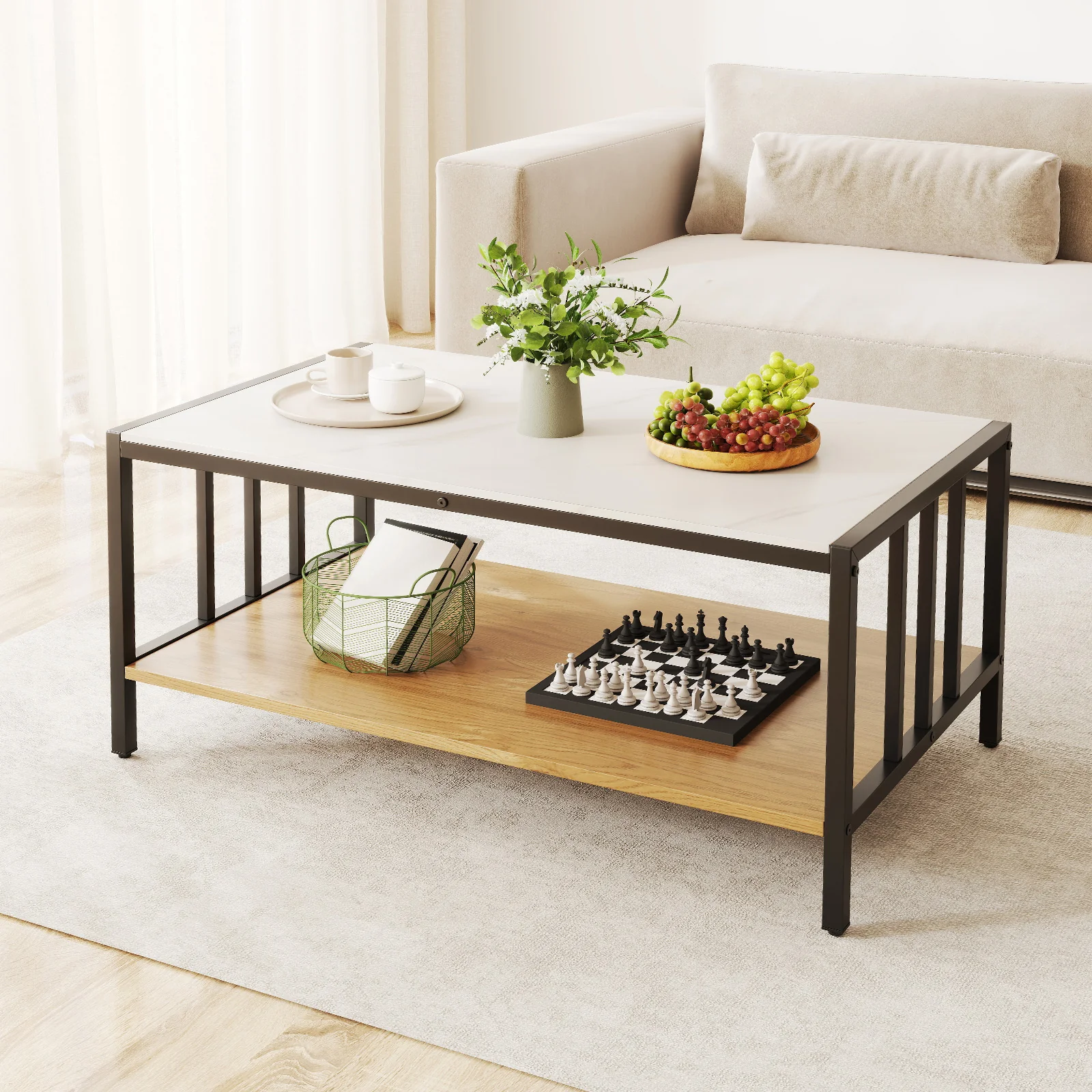 2 Tier Coffee Table, Sintered Stone Tabletop, White - Image 7