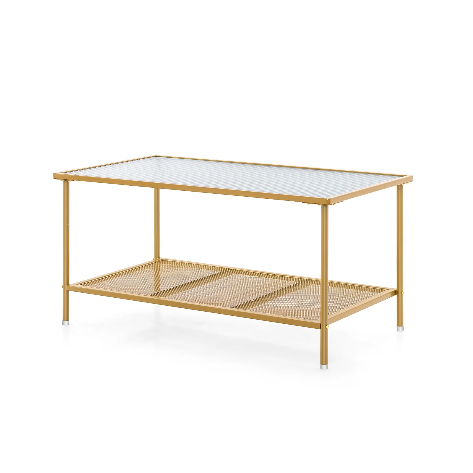 2-Tier Coffee Table, Tempered Glass Top, Golden - Image 4