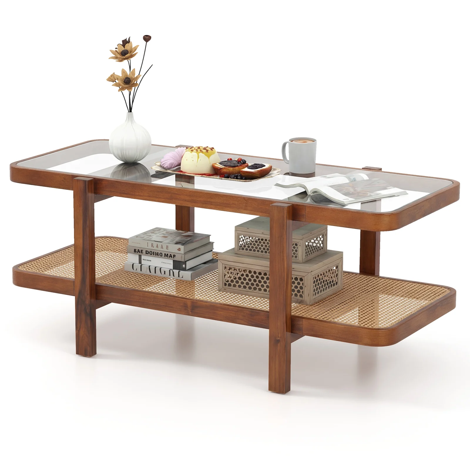 2-Tier Coffee Table With Storage, Tempered Glass Tabletop - Image 5