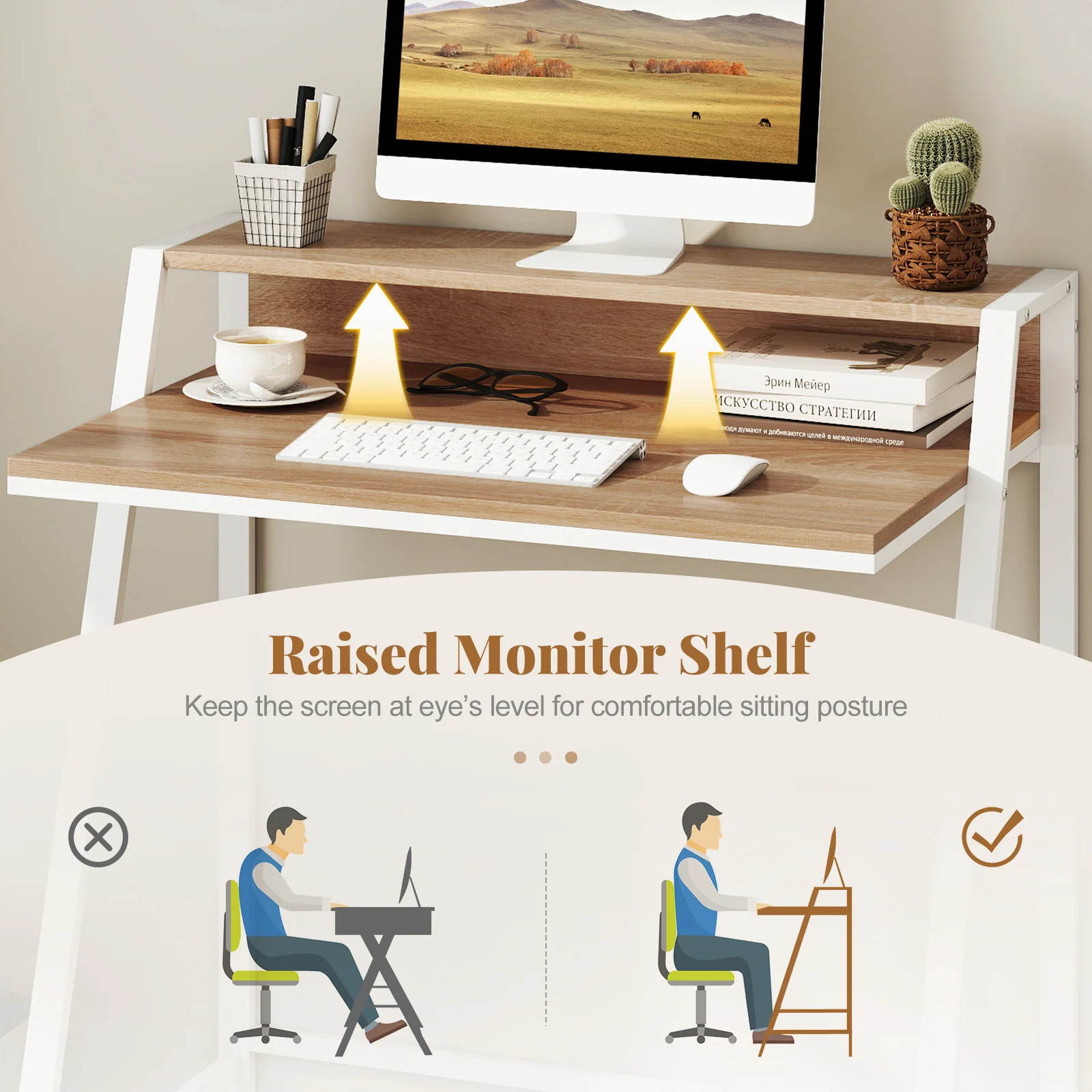 2 Tier Computer Desk, Natural - Image 10