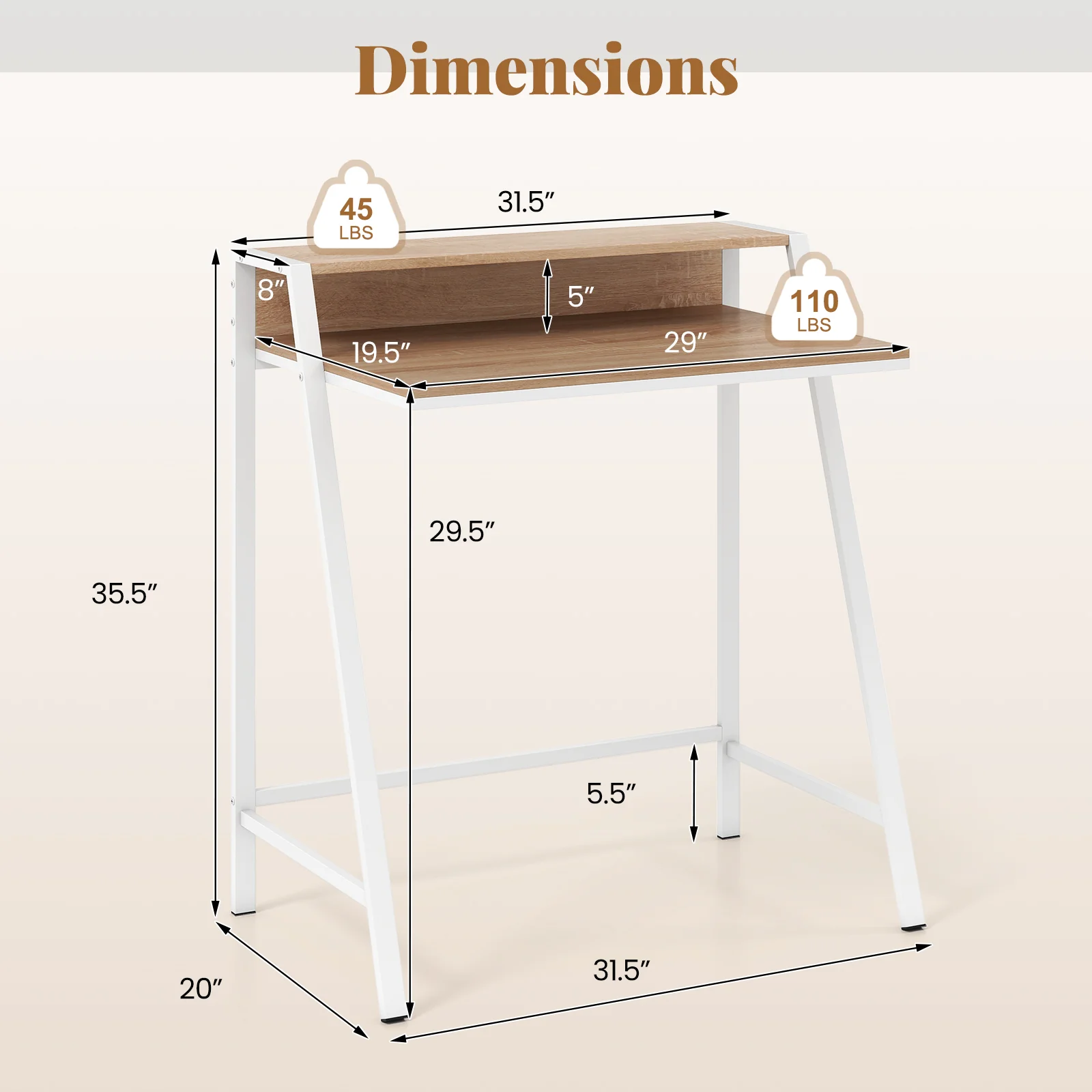 2 Tier Computer Desk, Natural - Image 6