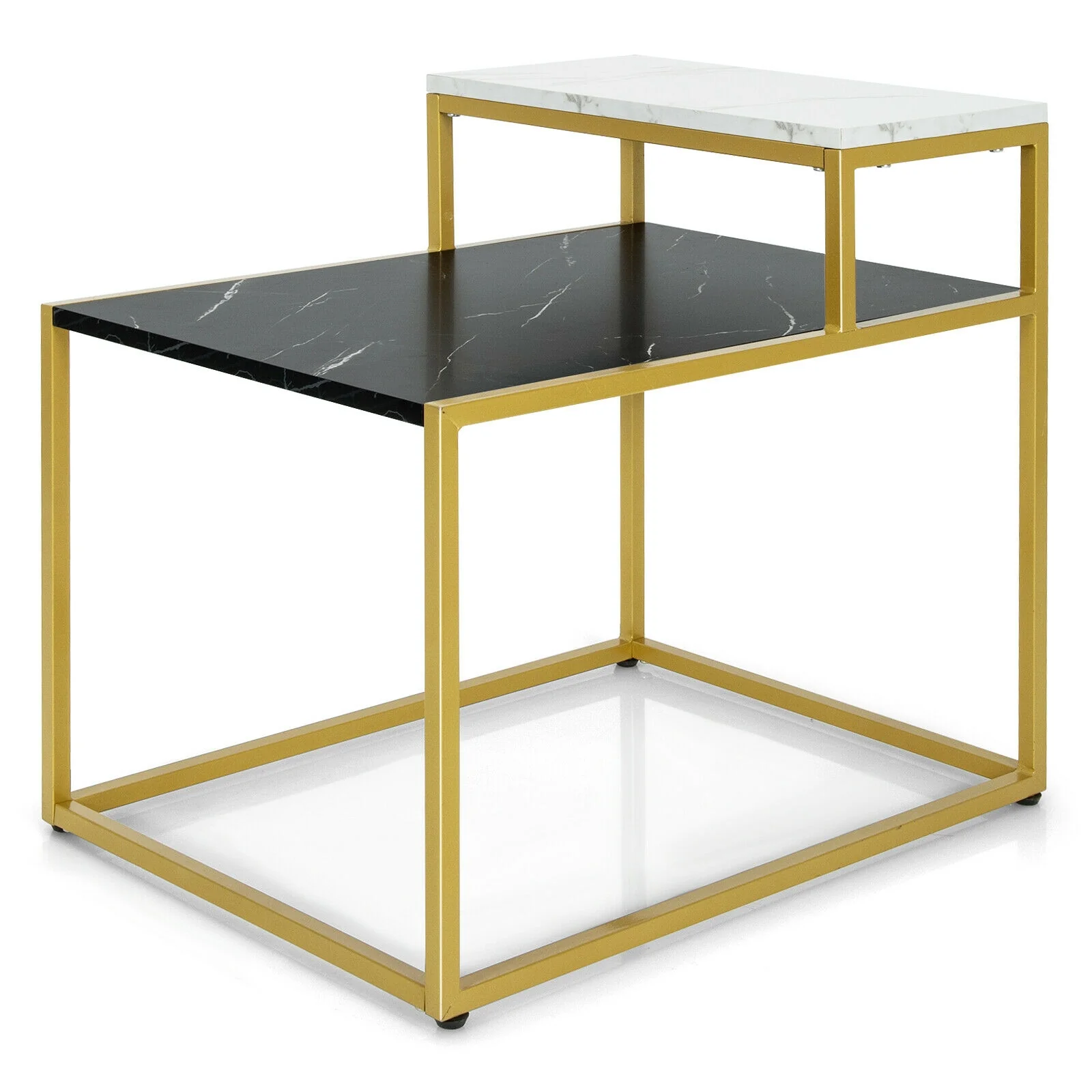 2 Tier End Side Table With Metal Frame, Storage Shelf, White