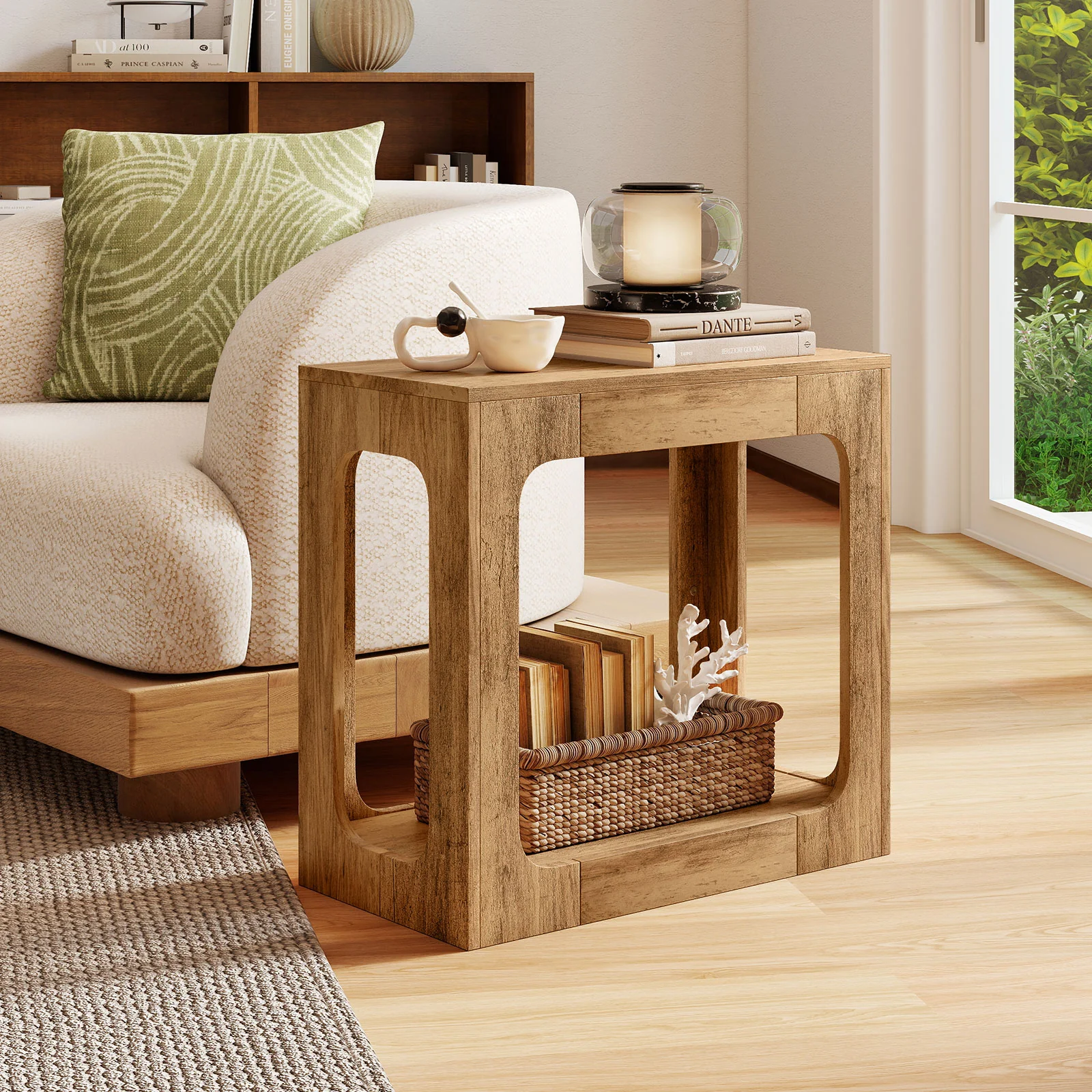 2-Tier End Table With Storage Shelf, Oak - Image 2