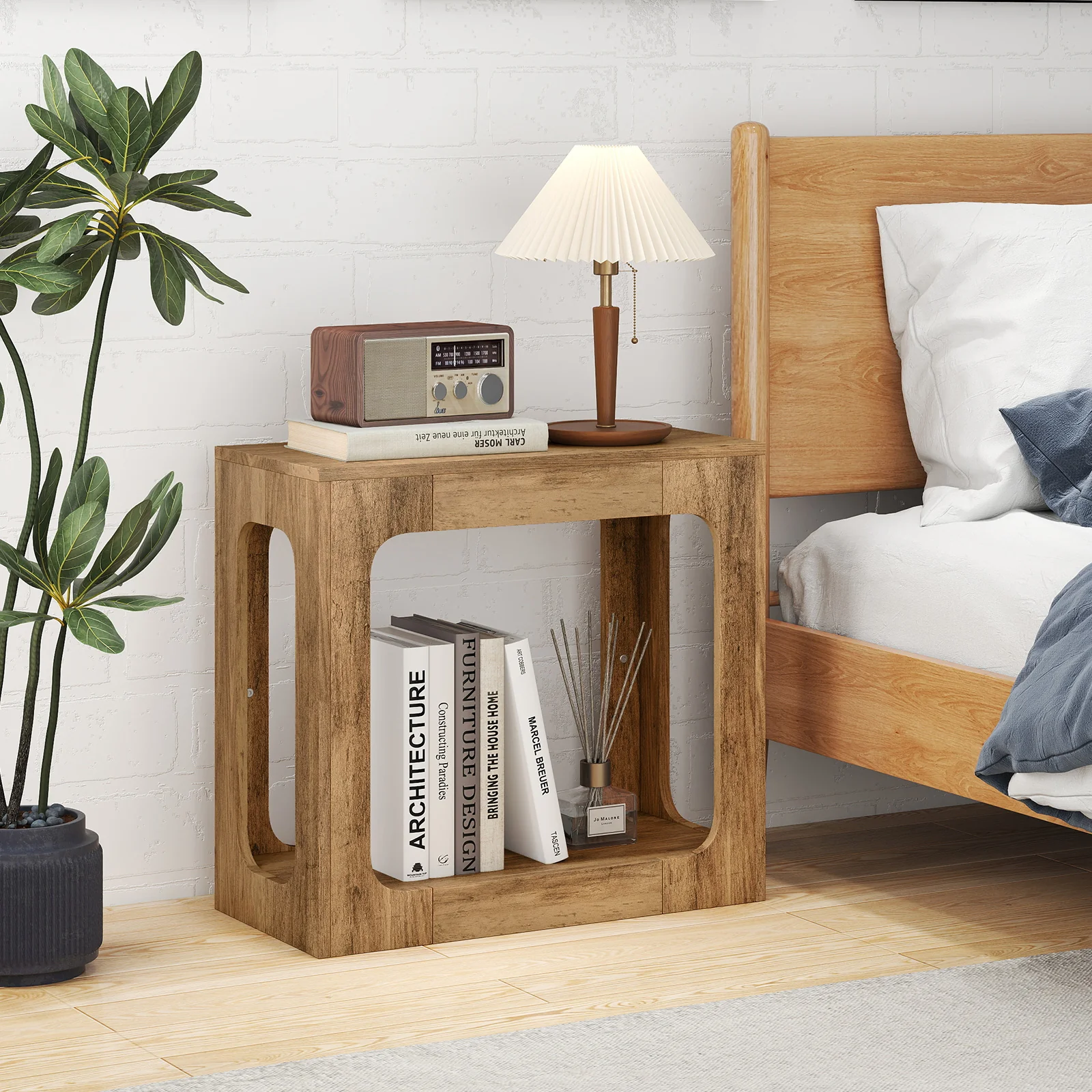 2-Tier End Table With Storage Shelf, Oak - Image 3