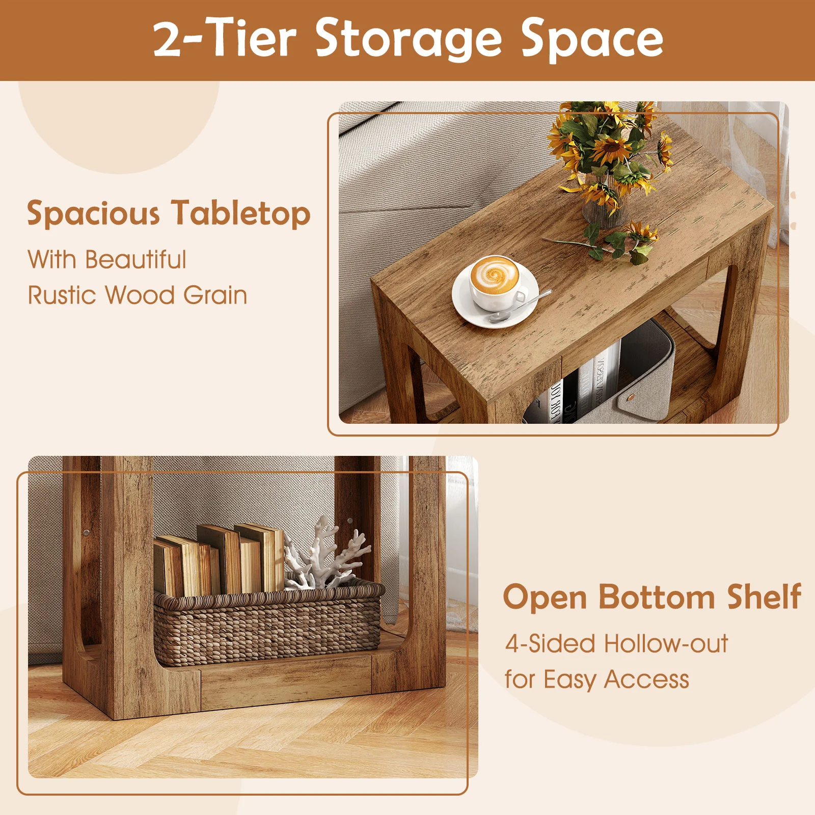2-Tier End Table With Storage Shelf, Oak - Image 9