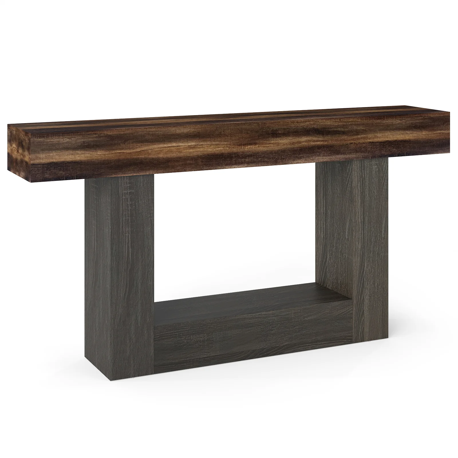 2-Tier Farmhouse Console Table, 63" Long, Storage Shelf, Rustic Brown - Image 4