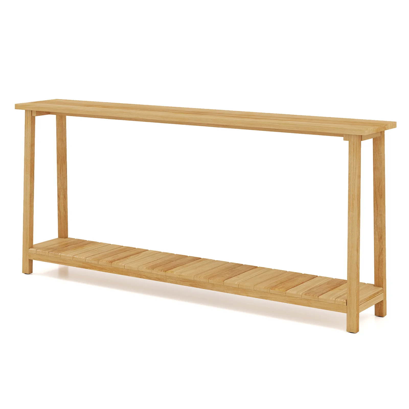 2-Tier Farmhouse Sofa Table, Teak Wood Frame, Storage Shelf - Image 4