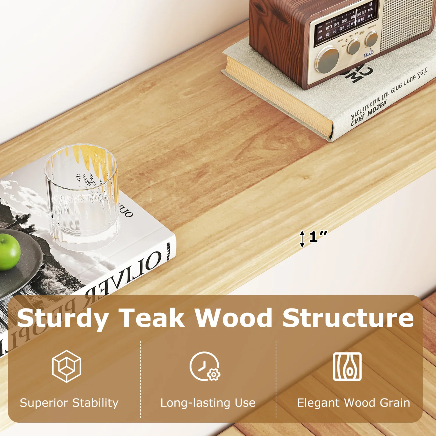2-Tier Farmhouse Sofa Table, Teak Wood Frame, Storage Shelf - Image 7