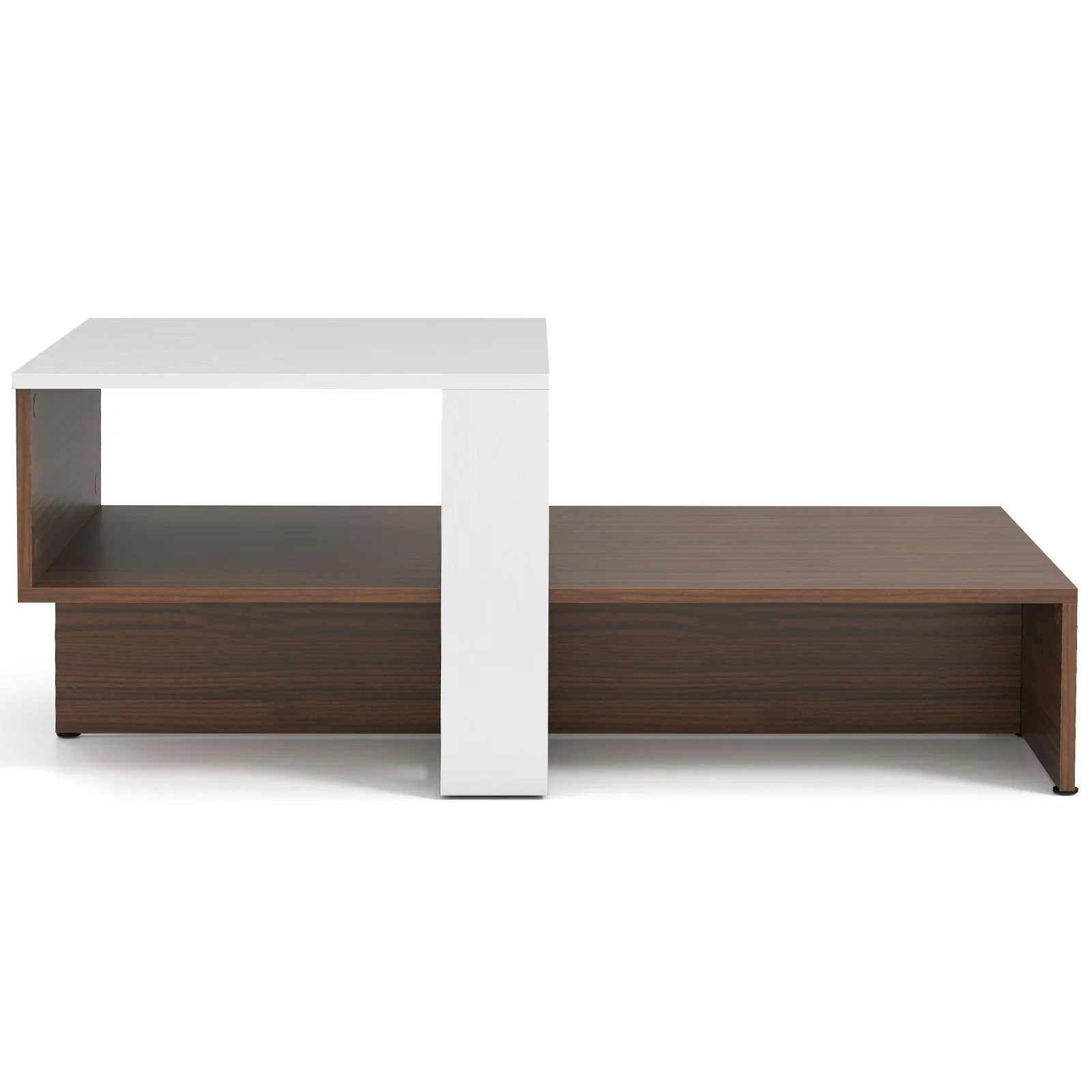 2-Tier Geometric Coffee Table, Storage Shelves, And Brown, White - Image 5