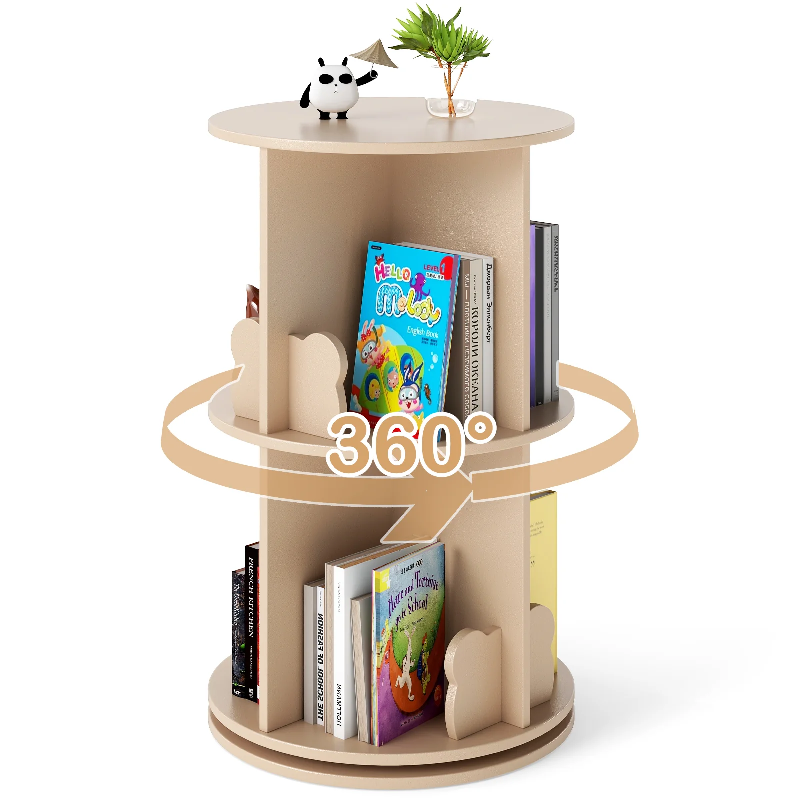 2 Tier Kids Rotating Bookshelf, Coffee - Image 5