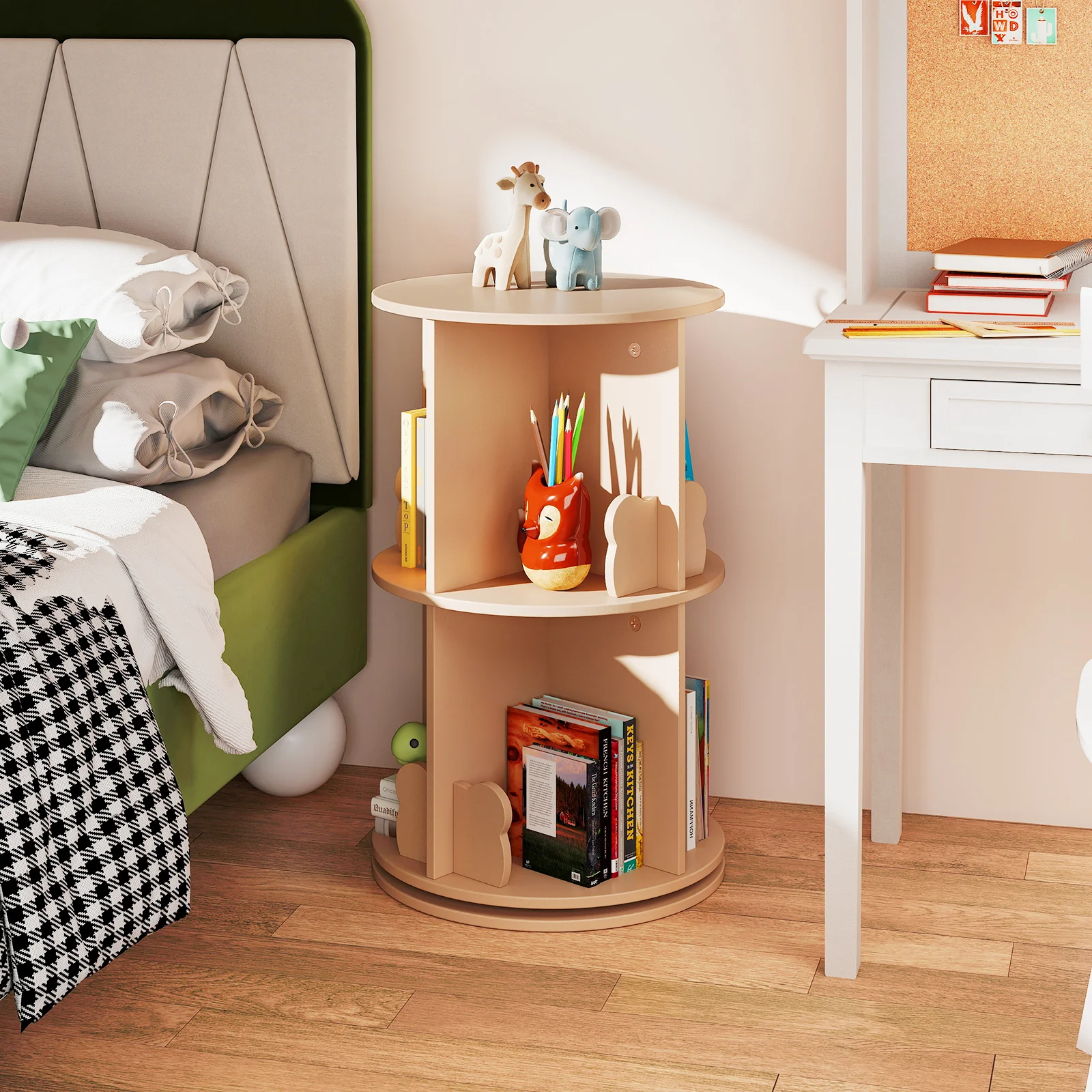 2 Tier Kids Rotating Bookshelf, Coffee - Image 7