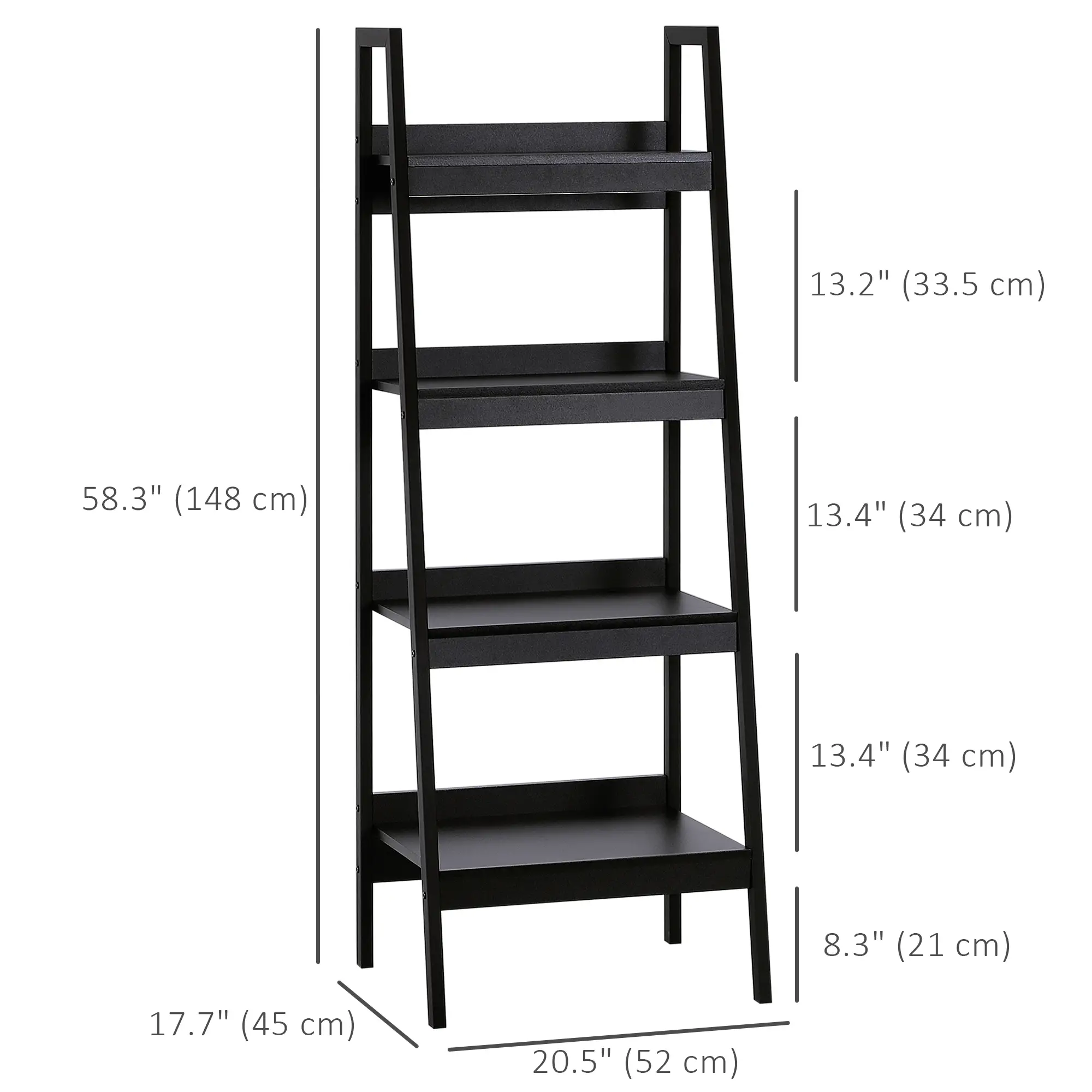 2-Tier Ladder Shelf Bookcase, Multi-Use Display Rack, Black - Image 3