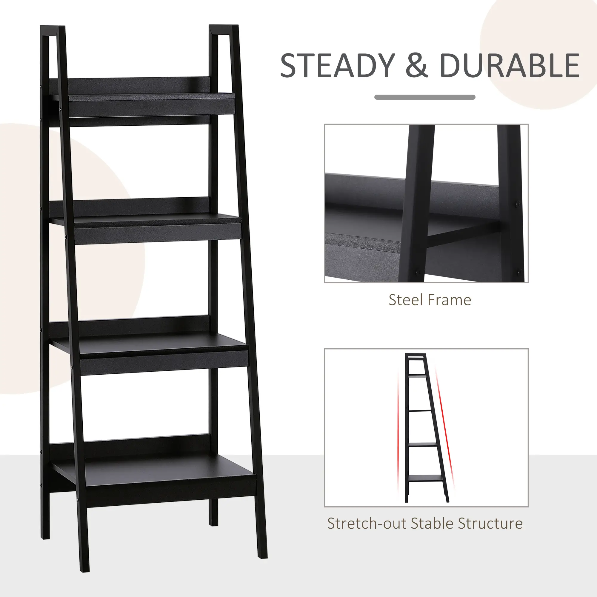 2-Tier Ladder Shelf Bookcase, Multi-Use Display Rack, Black - Image 5