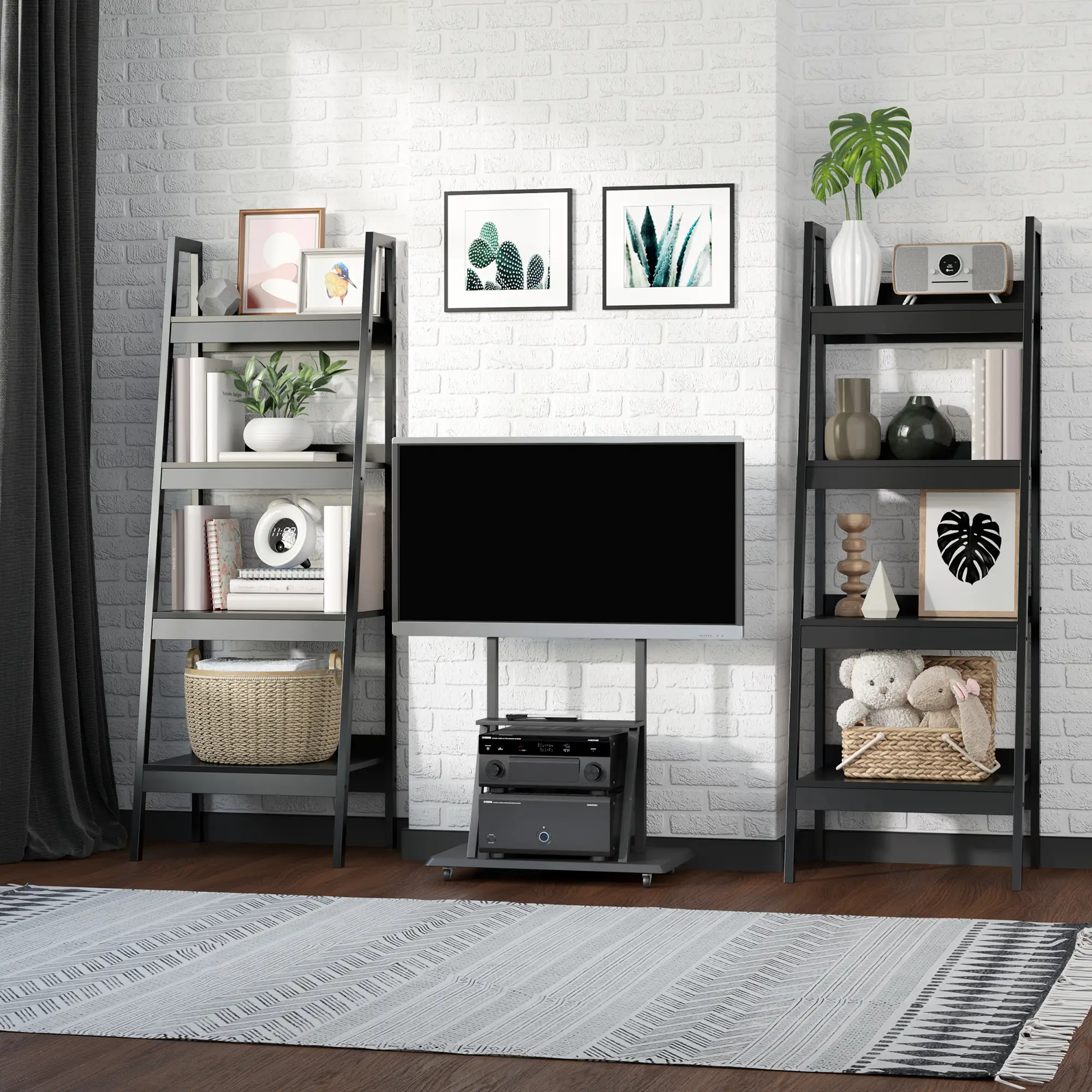 2-Tier Ladder Shelf Bookcase, Multi-Use Display Rack, Black - Image 6