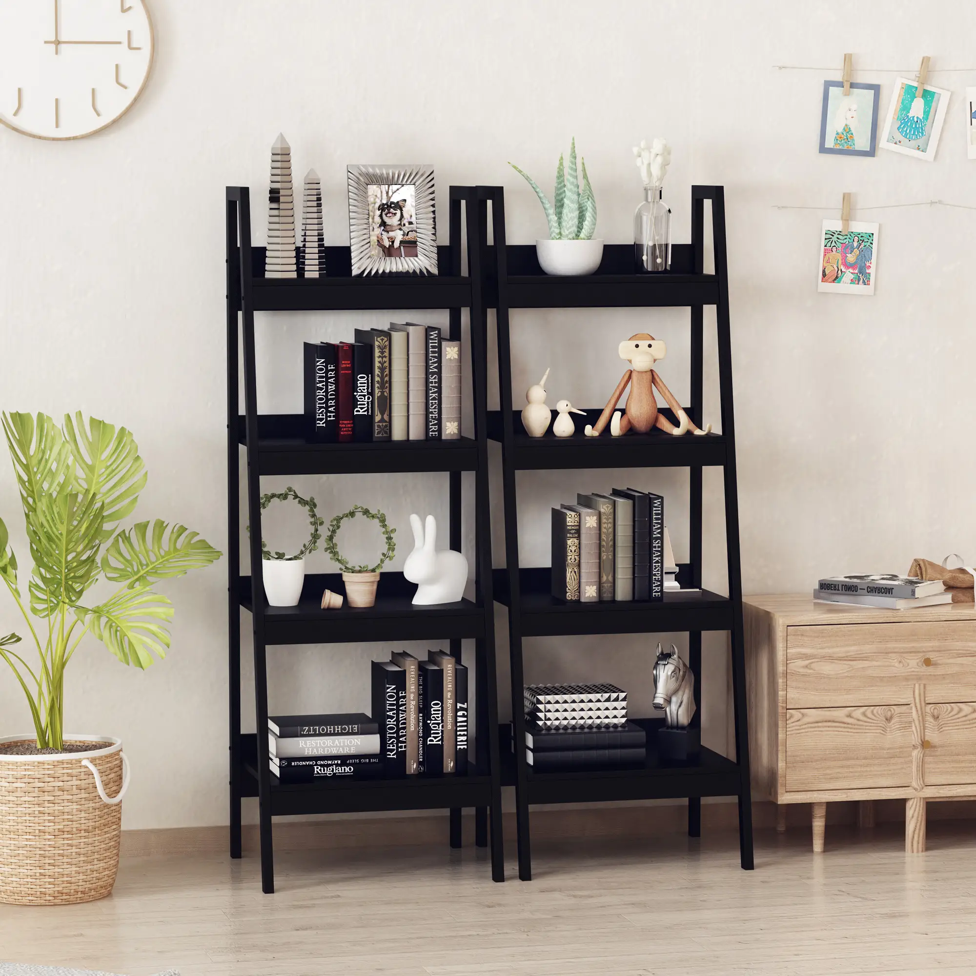 2-Tier Ladder Shelf Bookcase, Multi-Use Display Rack, Black - Image 7