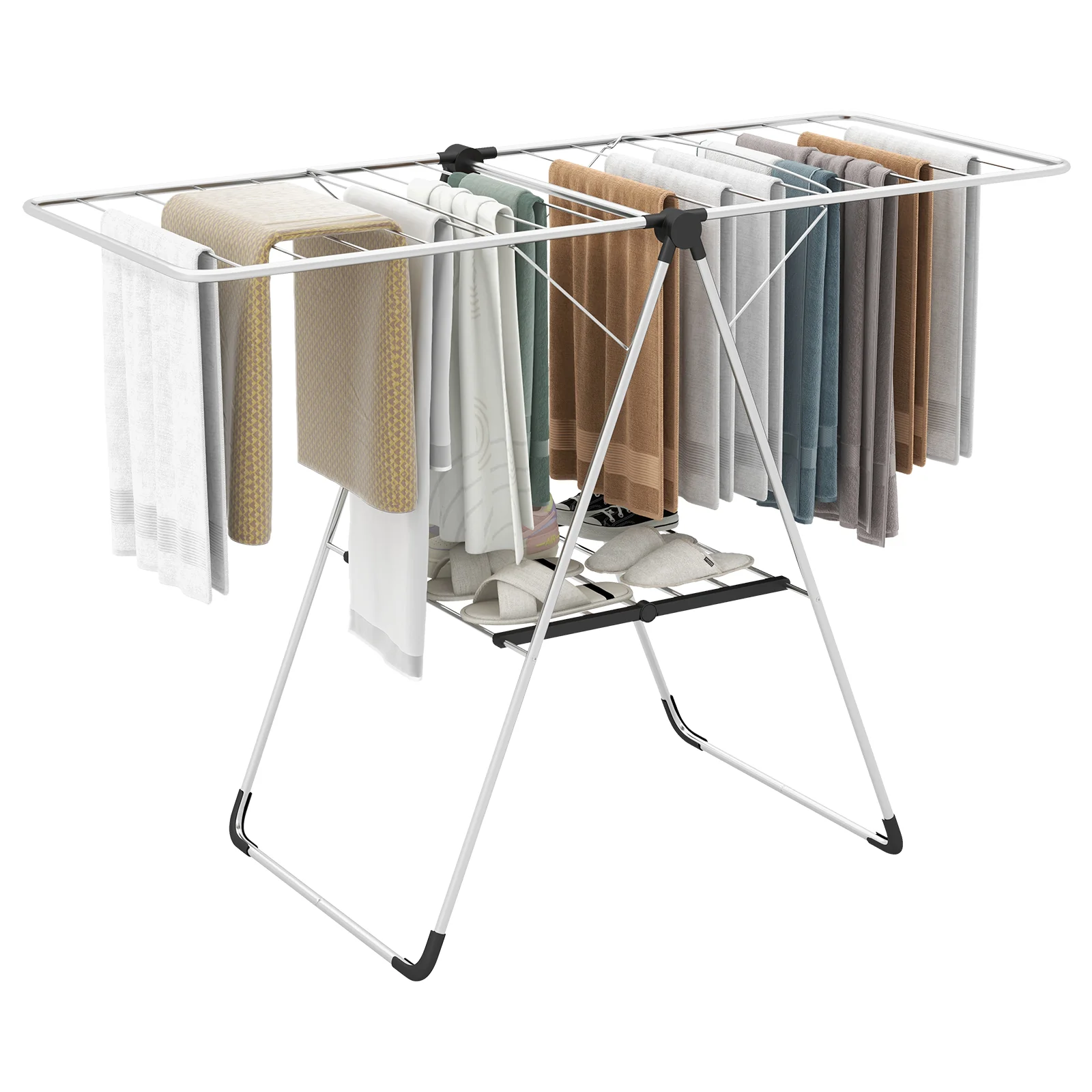 2-Tier Laundry Drying Rack, Folding Cloth Rack, Aluminum Frame, Silver - Image 4