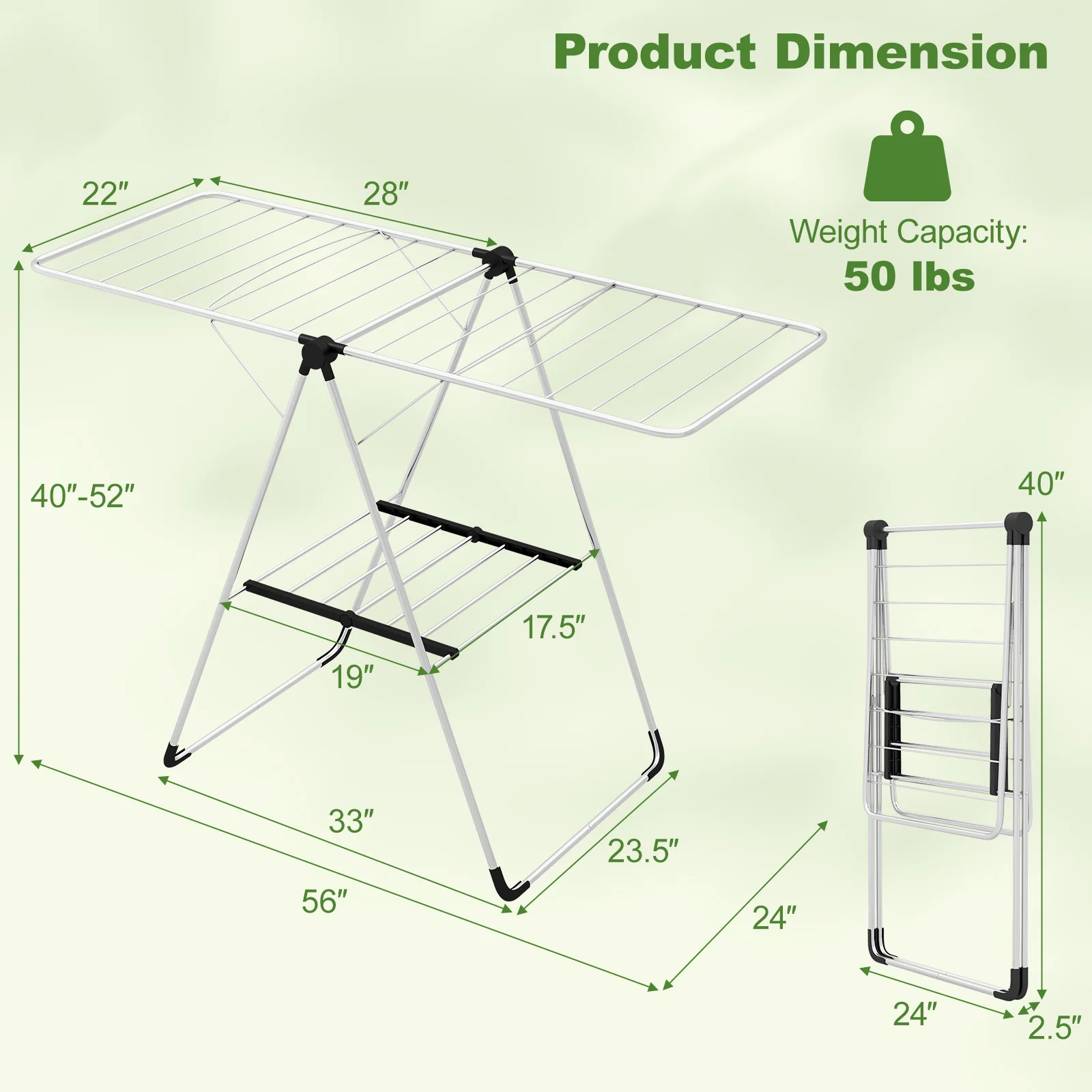 2-Tier Laundry Drying Rack, Folding Cloth Rack, Aluminum Frame, Silver - Image 5