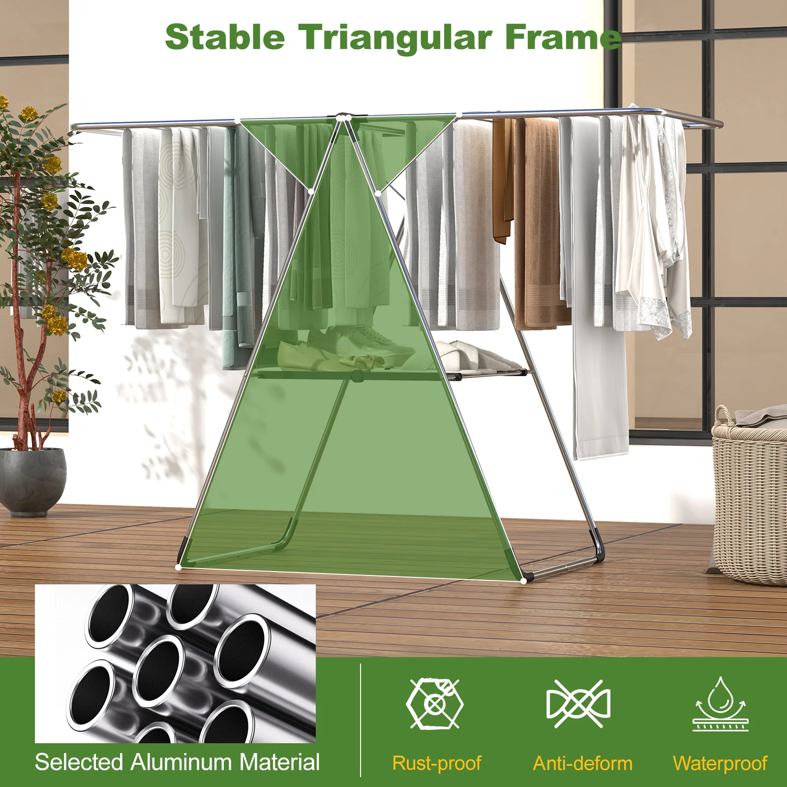 2-Tier Laundry Drying Rack, Folding Cloth Rack, Aluminum Frame, Silver - Image 7