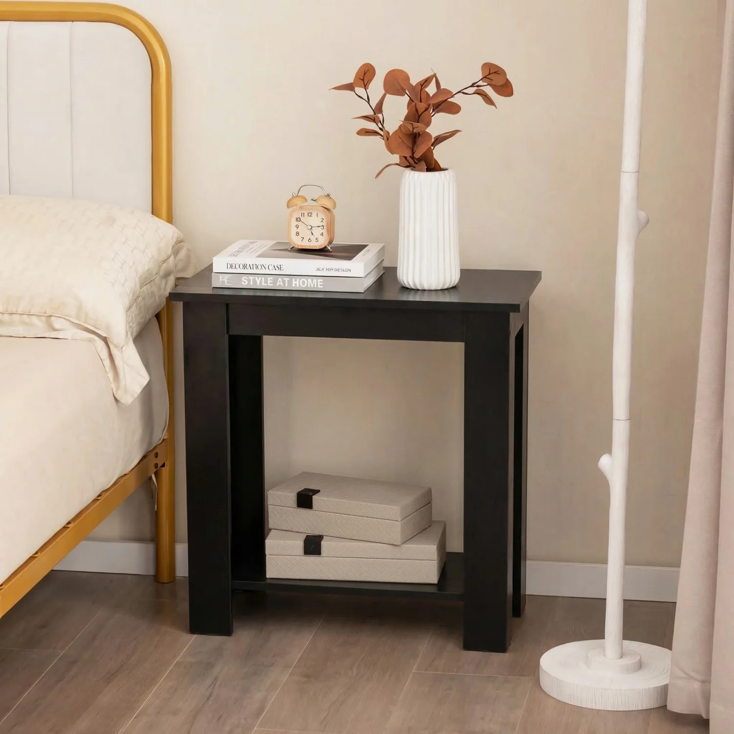 2-Tier Modern Compact End Table with Storage Shelf, Black - Image 2