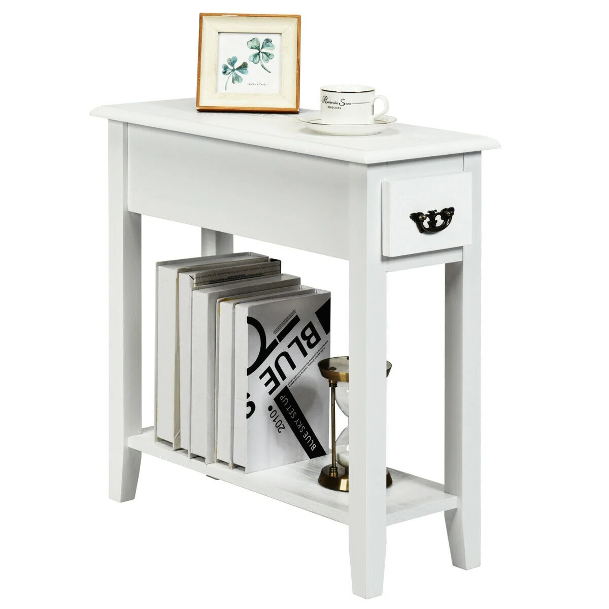 2 Tier Narrow End Bedside Table, White - Image 6