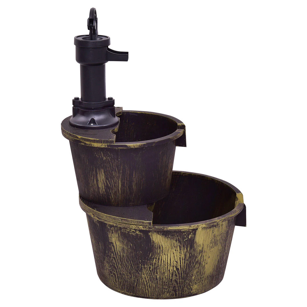 2 Tier Outdoor Barrel Waterfall Fountain With Pump, Bronze