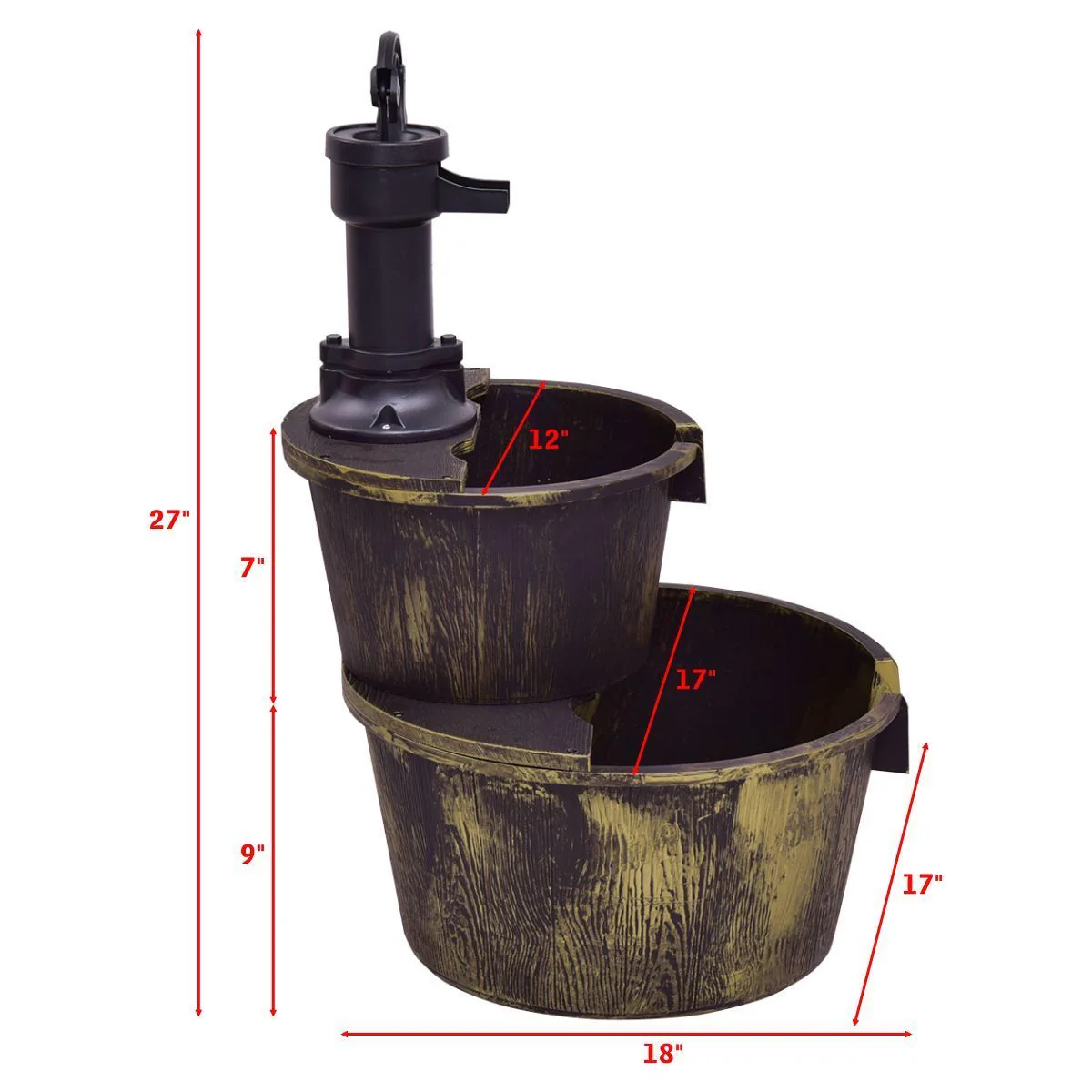 2 Tier Outdoor Barrel Waterfall Fountain With Pump, Bronze - Image 6