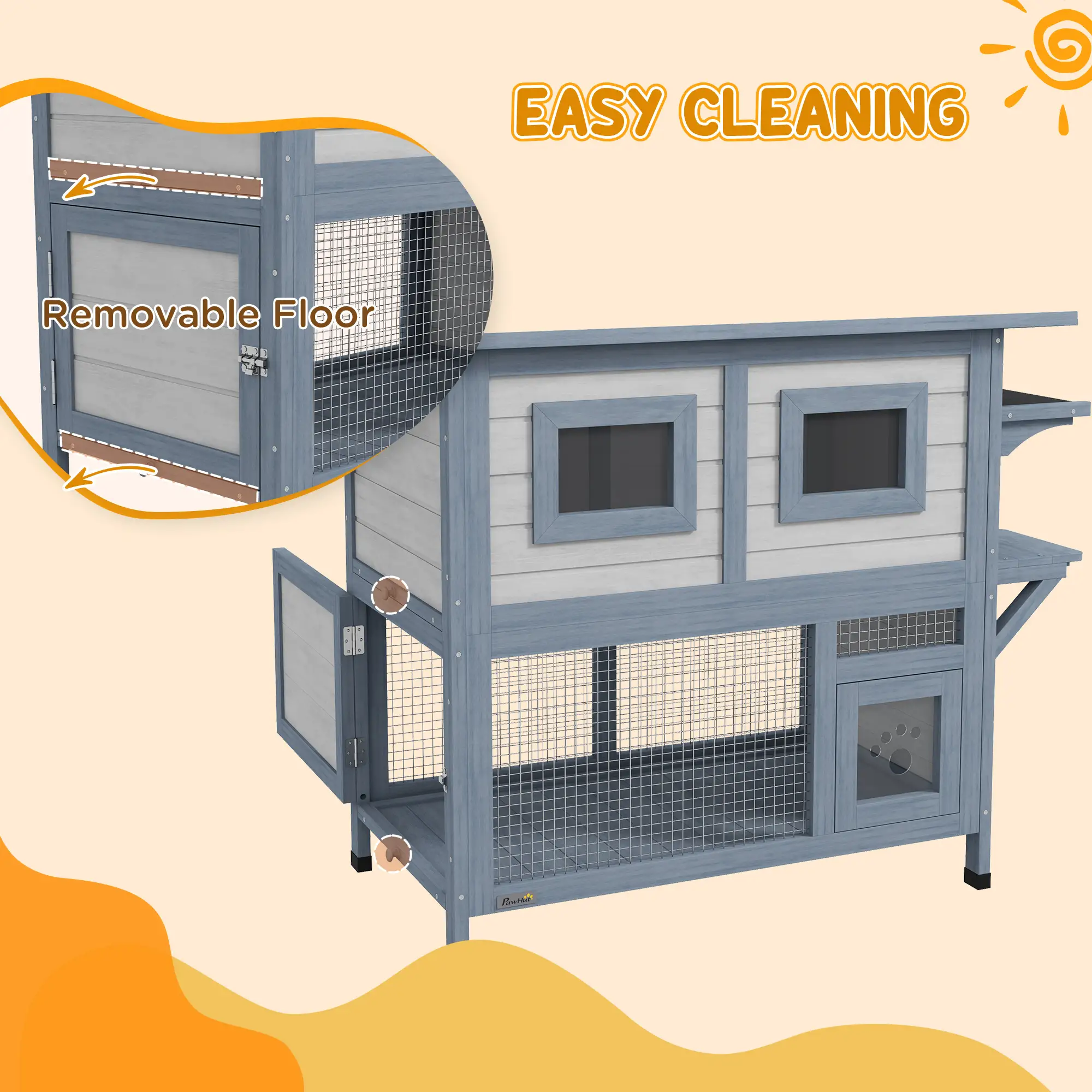 2 Tier Outdoor Cat House, Escape Door, Jump Platform, Light Grey - Image 7