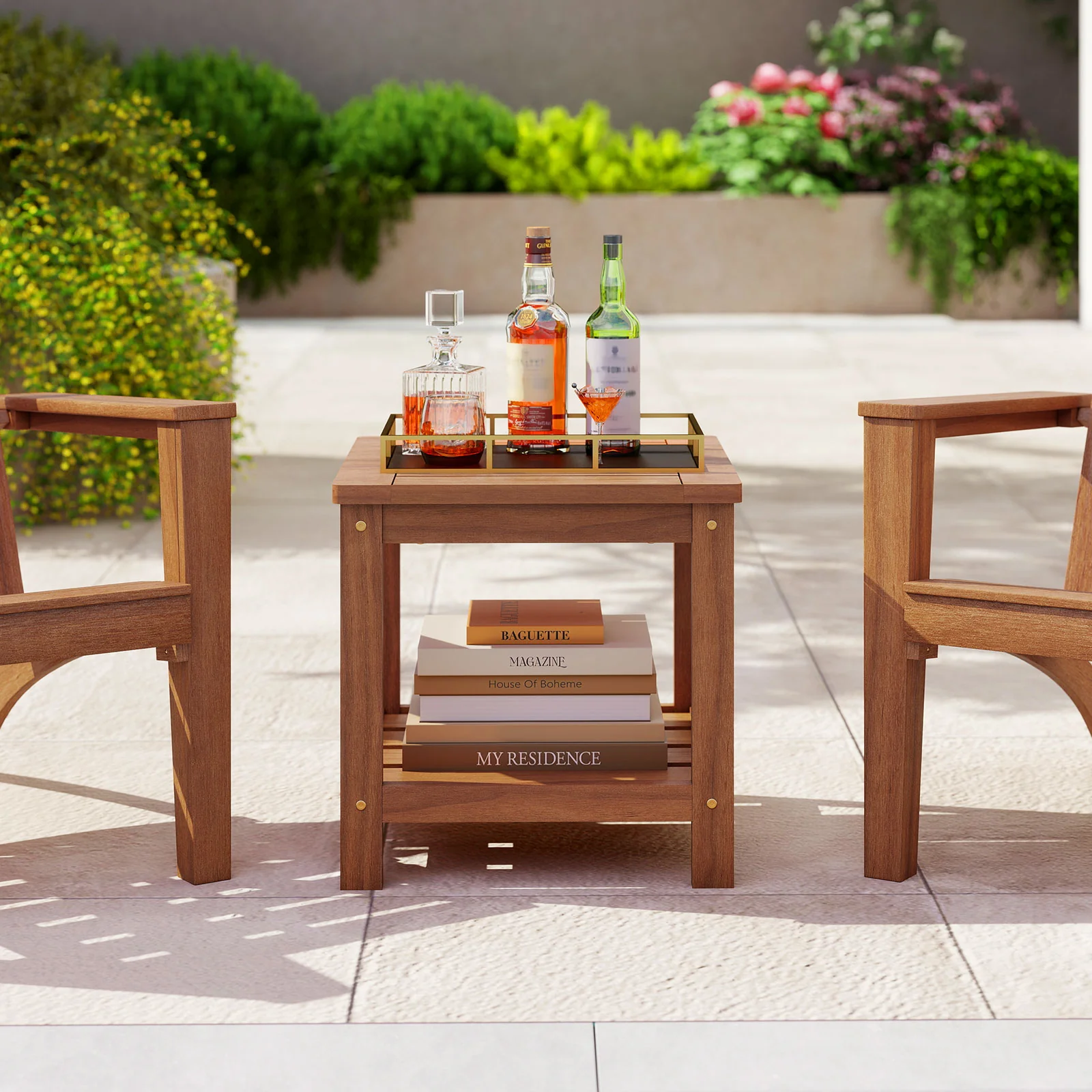 2-Tier Outdoor Side Table, Storage Shelf, Natural - Image 3