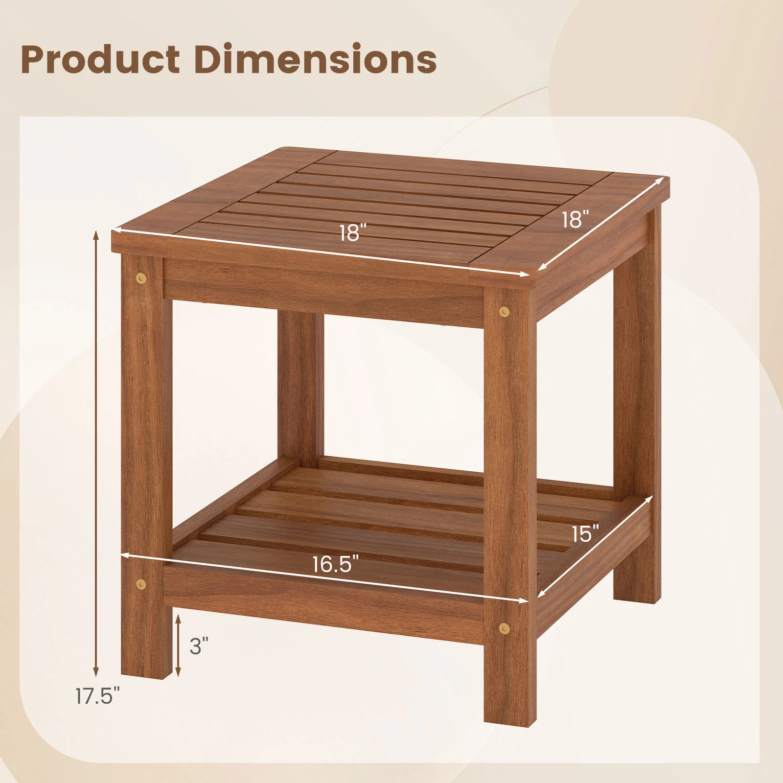 2-Tier Outdoor Side Table, Storage Shelf, Natural - Image 5