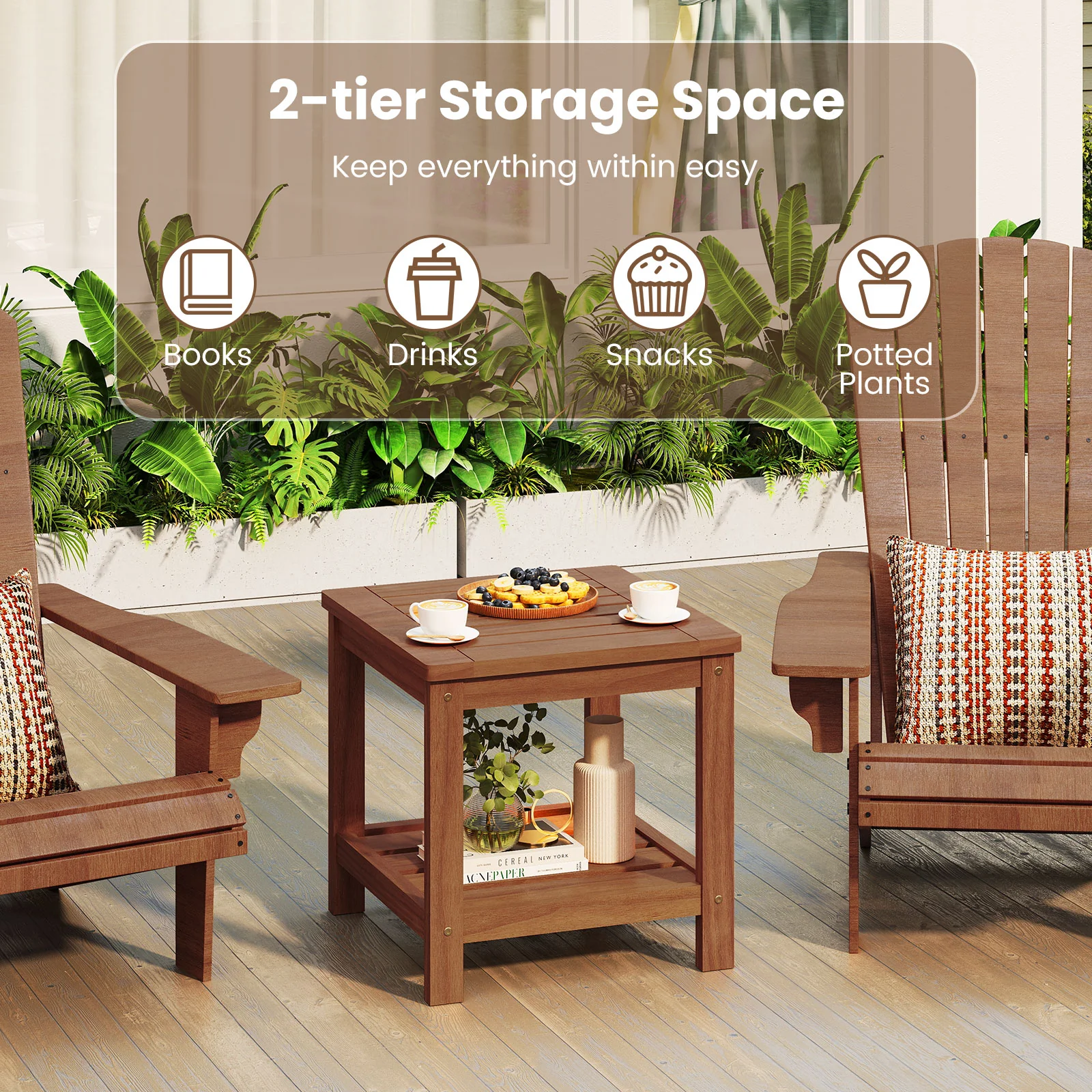 2-Tier Outdoor Side Table, Storage Shelf, Natural - Image 9