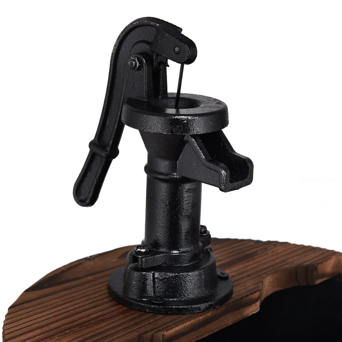 2-Tiers Outdoor Wooden Barrel Waterfall Fountain with Pump, Brown - Image 8
