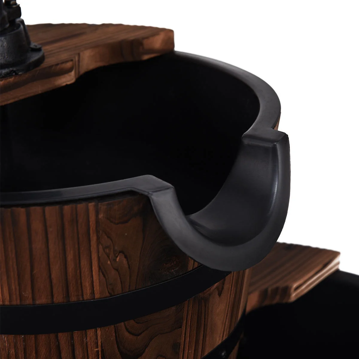 2-Tiers Outdoor Wooden Barrel Waterfall Fountain with Pump, Brown - Image 9