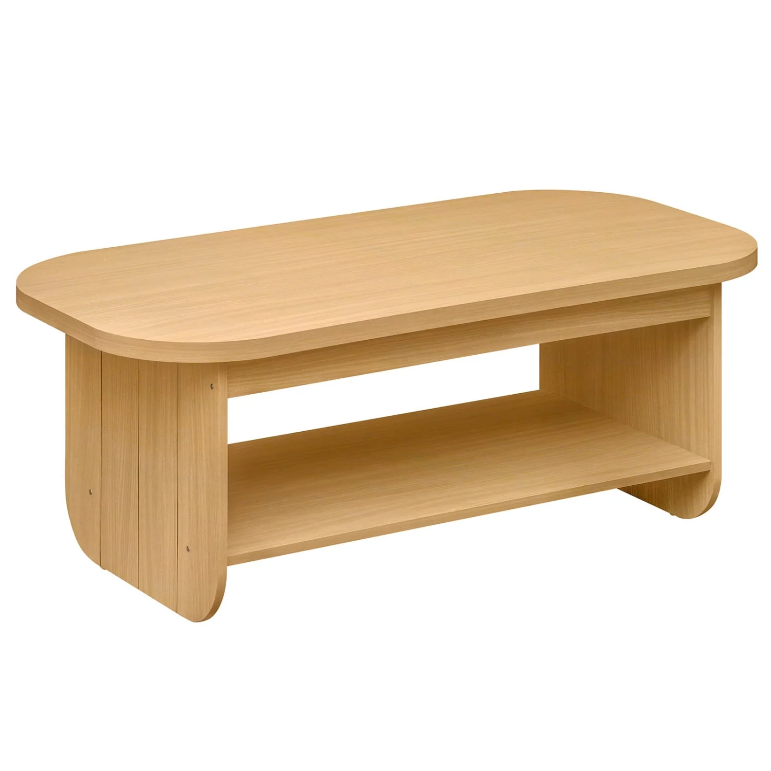 2-Tier Oval Coffee Table, with Storage Shelf, Natural - Image 4