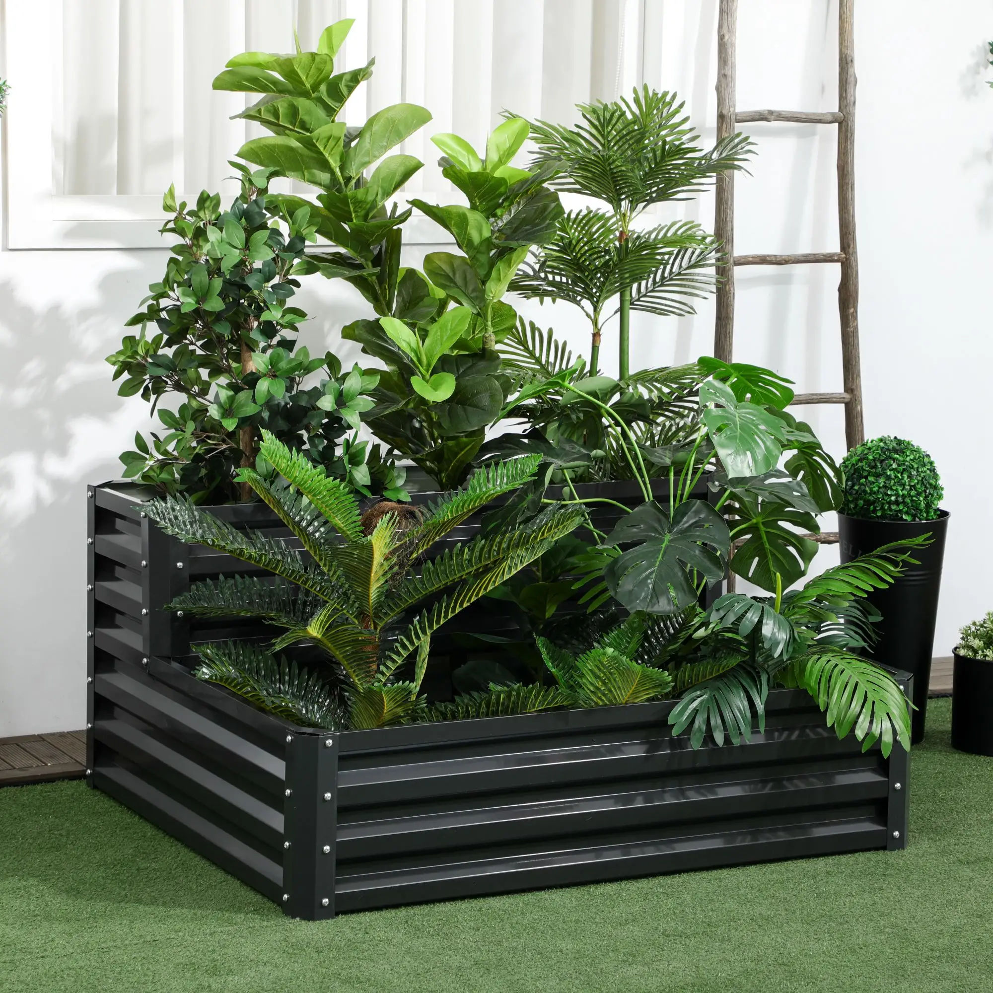 2 Tier Raised Garden Bed, 47" x 40" x 23", Galvanized Steel, Dark Grey - Image 2
