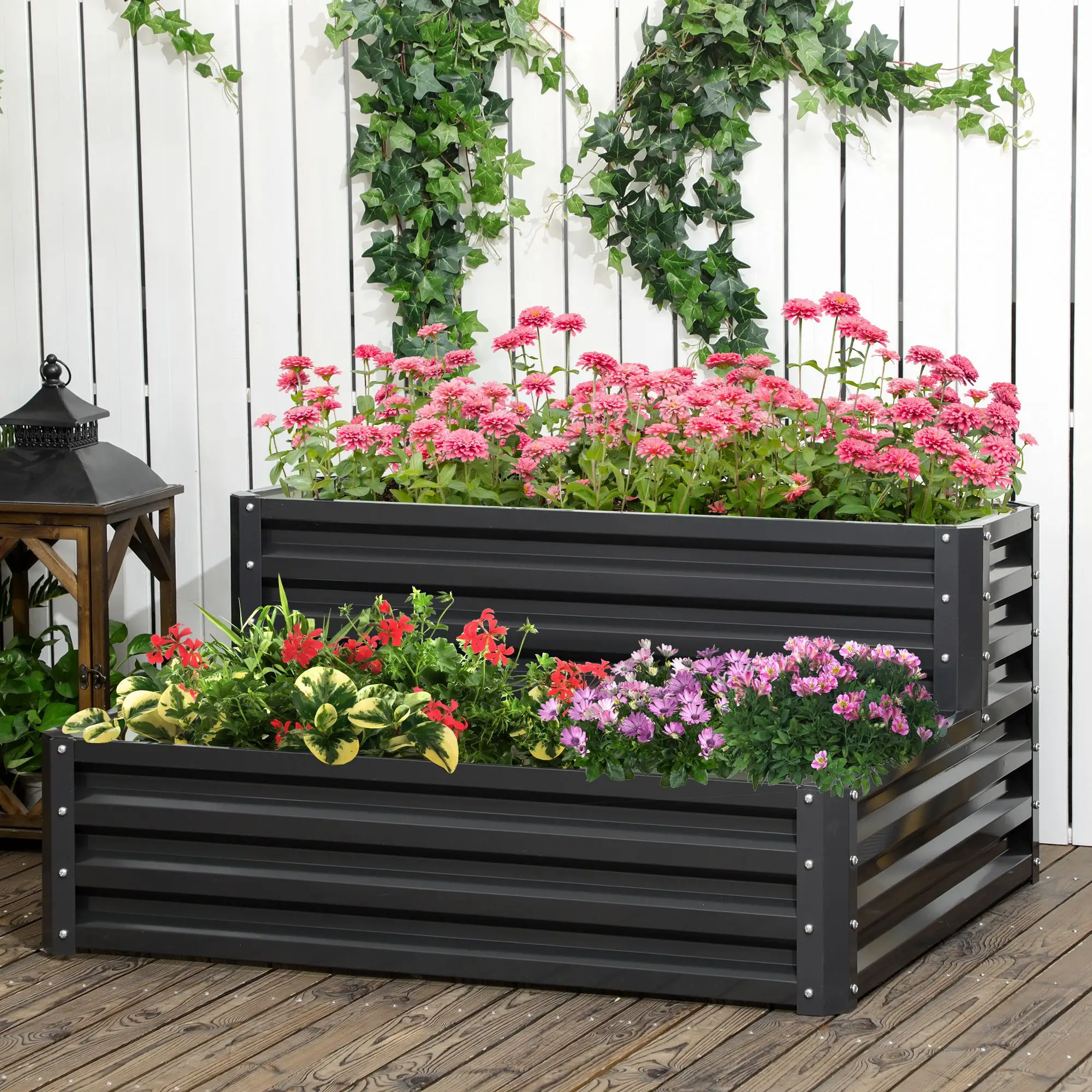 2 Tier Raised Garden Bed, 47" x 40" x 23", Galvanized Steel, Dark Grey - Image 8